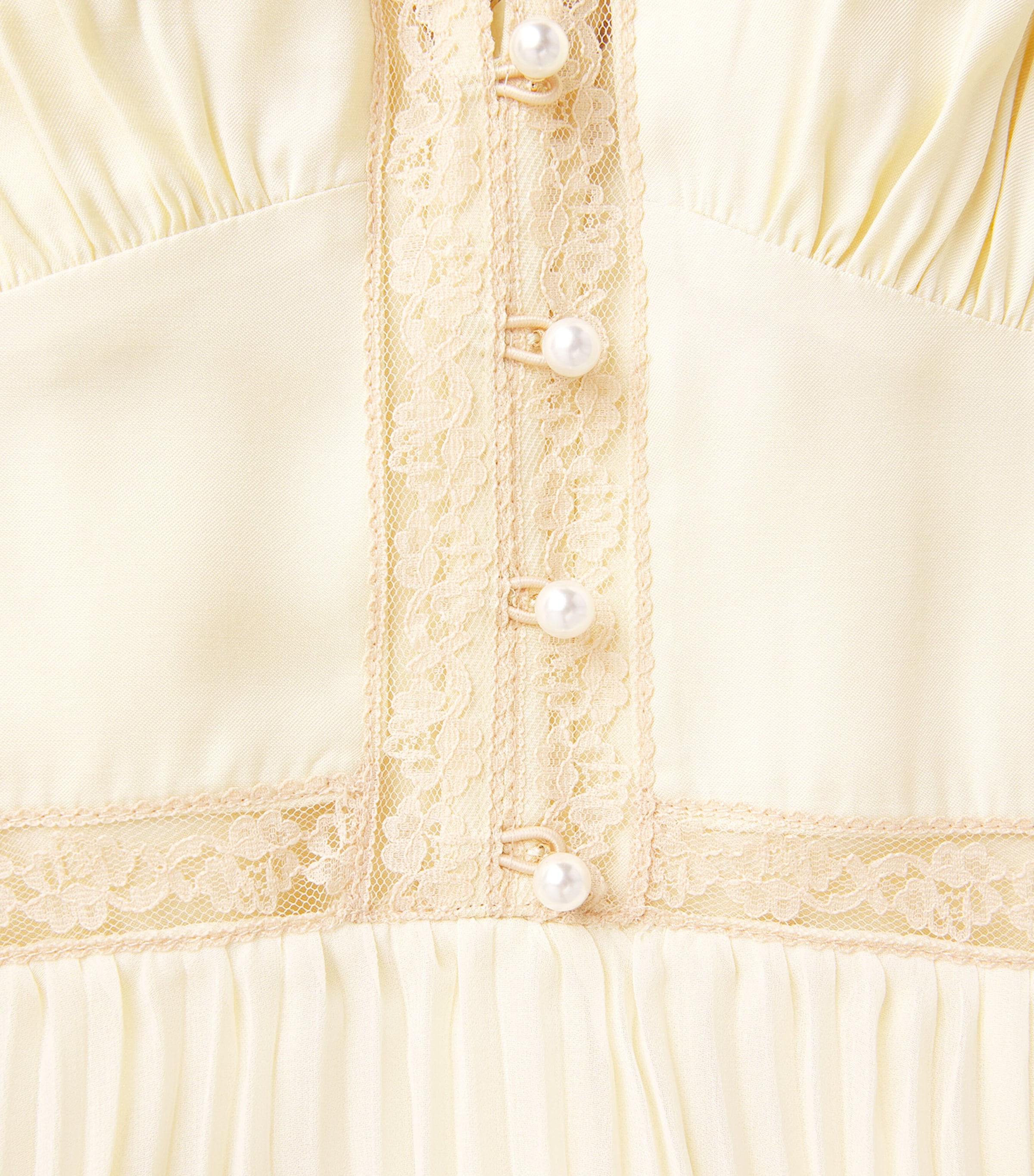 self portrait cream lace trim pleated midi dress self-portrait - Cream Chiffon Lace Midi Dress