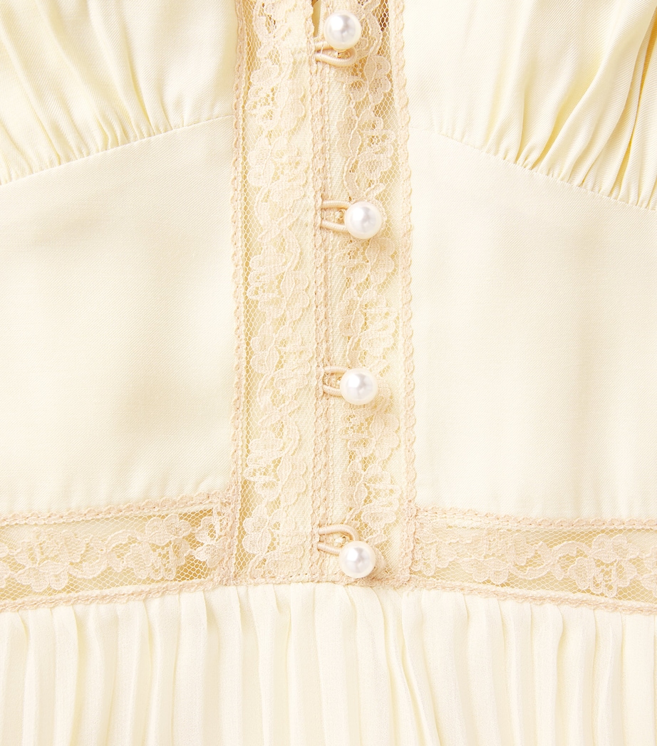 self portrait cream lace trim pleated midi dress self-portrait - Cream Chiffon Lace Midi Dress
