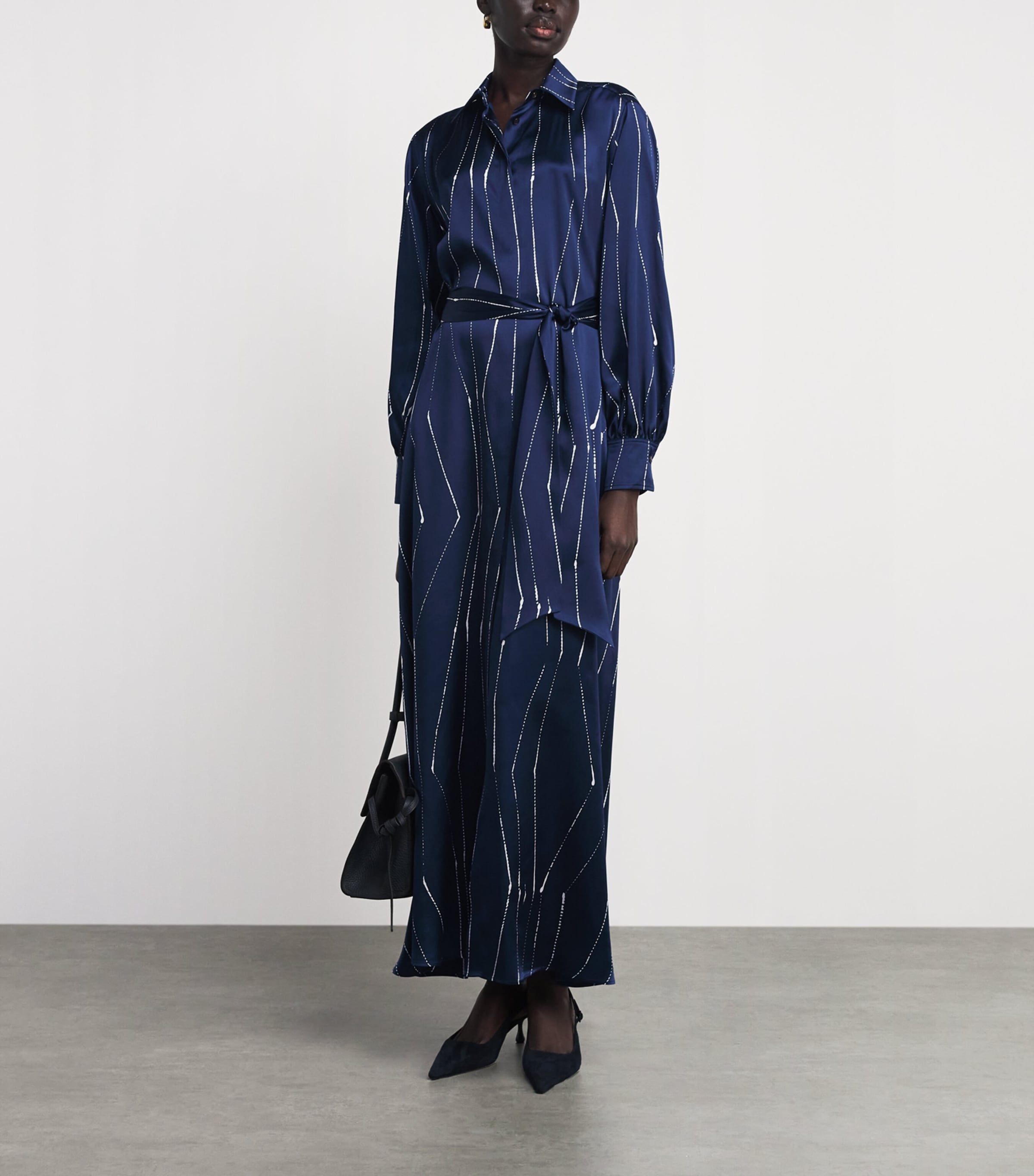 Kiton Womens Silk Stripe Maxi Shirt Dress Blue/white Image 2