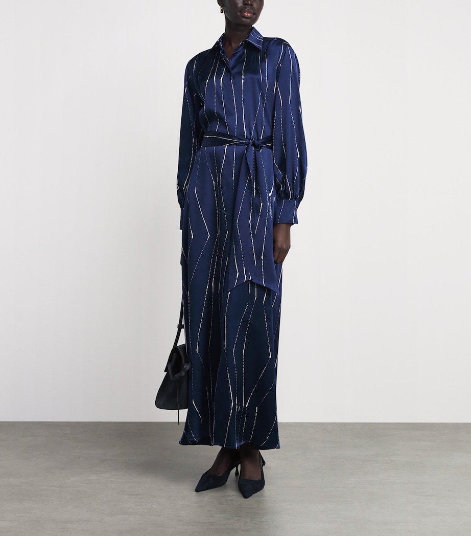Kiton Womens Silk Stripe Maxi Shirt Dress Blue/white Image 2