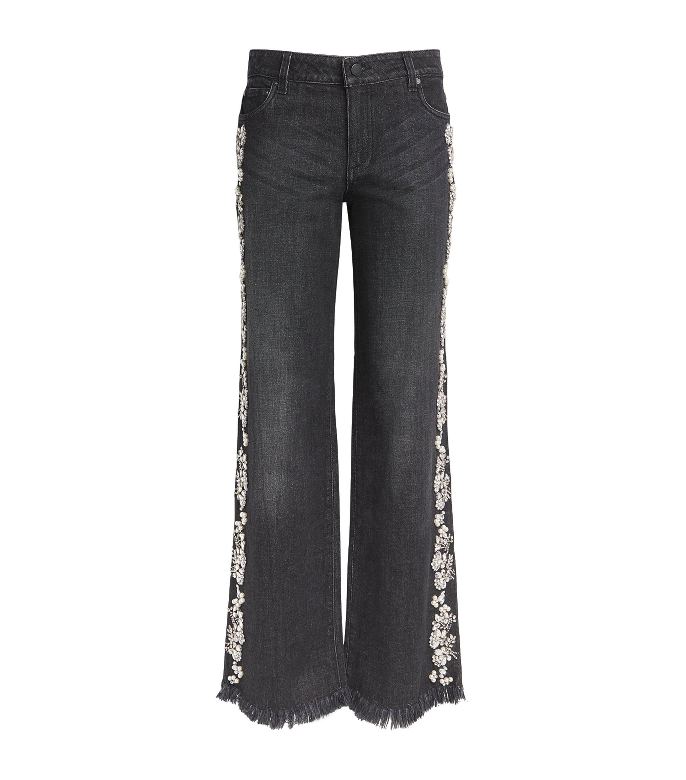 Alice And Olivia Roxie Embellished Straight-leg Jeans In Black
