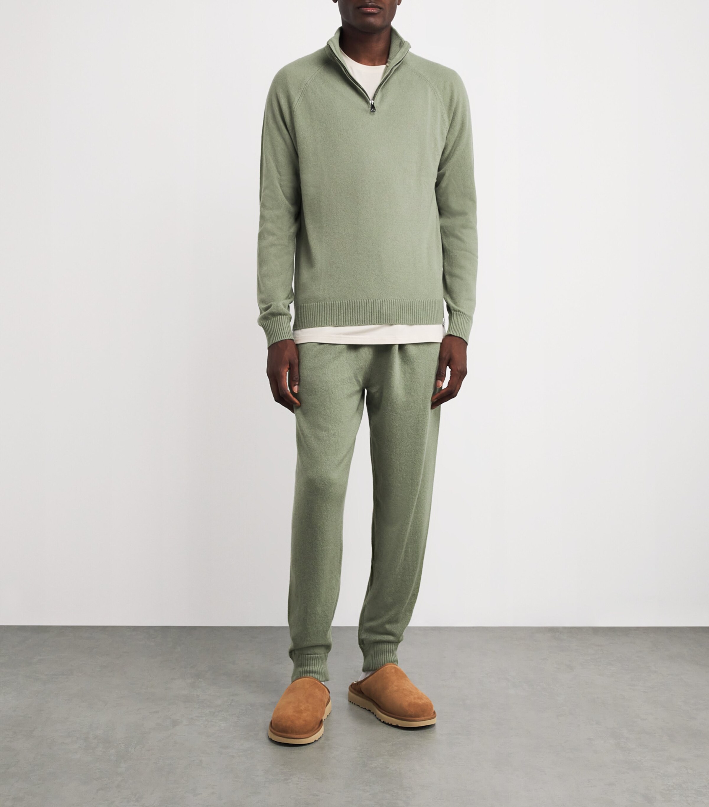 Derek Rose Mens Cashmere Quarter-Zip Sweater Green Image 2