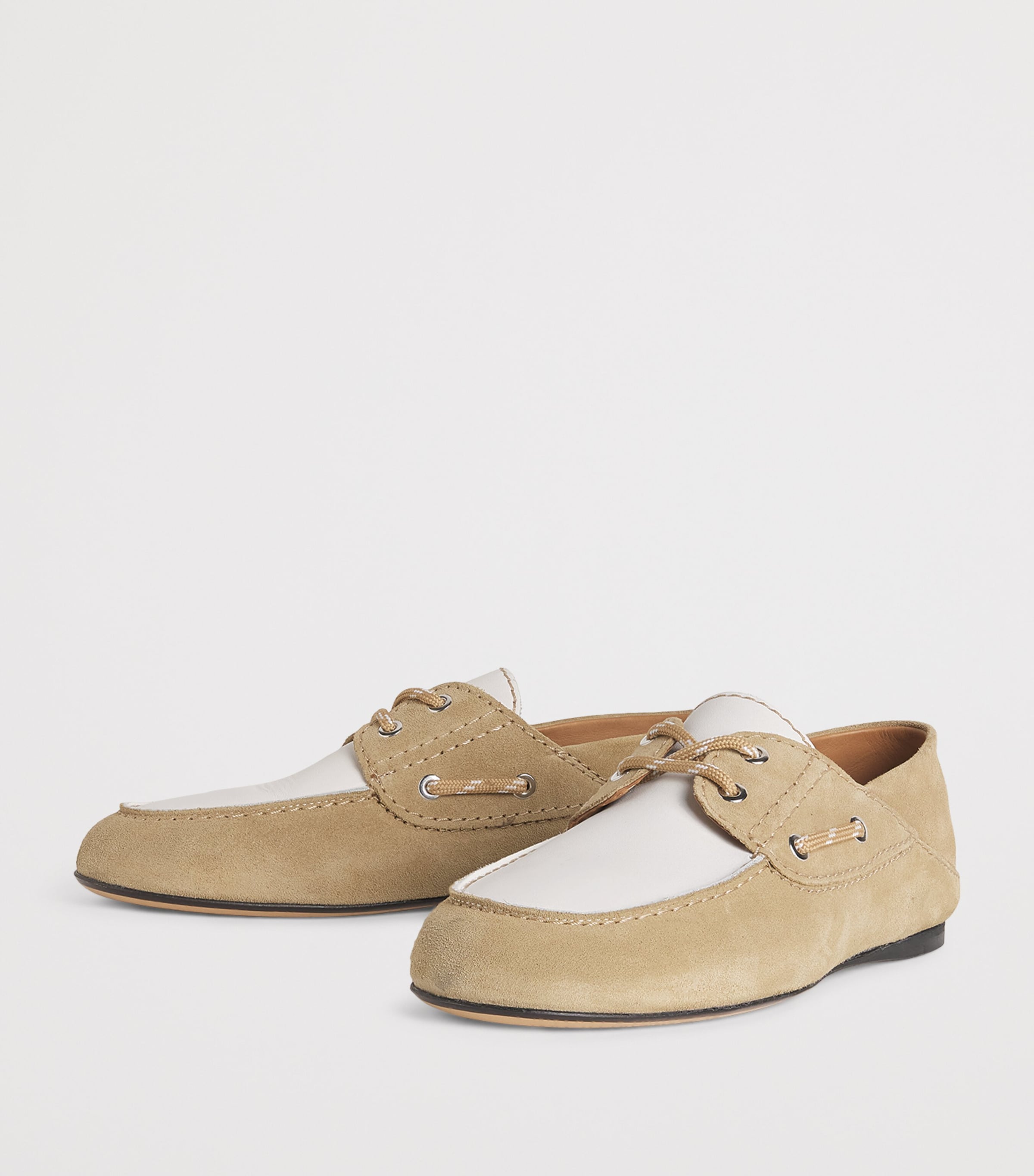 Suede Two-Tone Boat Shoes BEIGE Image 3