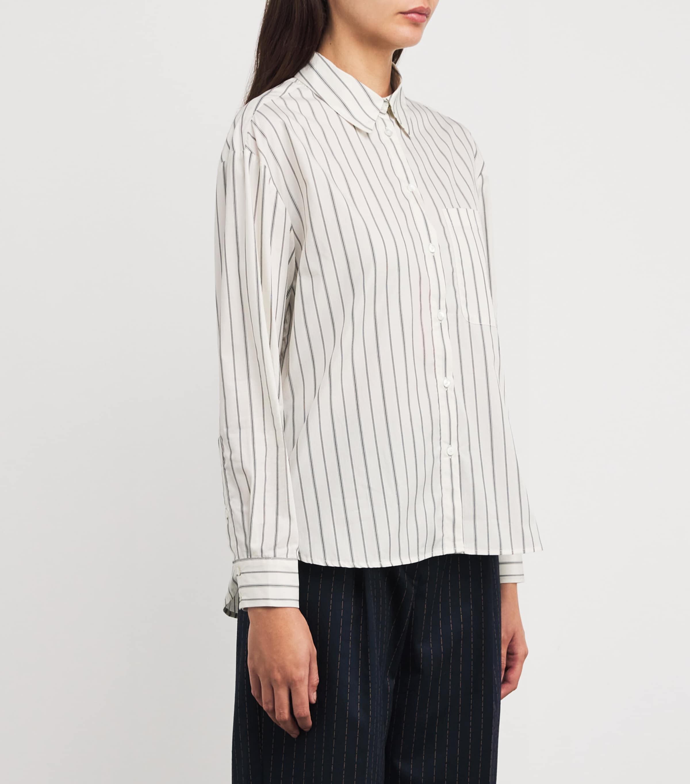 Cotton Stripe Oversized Shirt WHITE Image 3