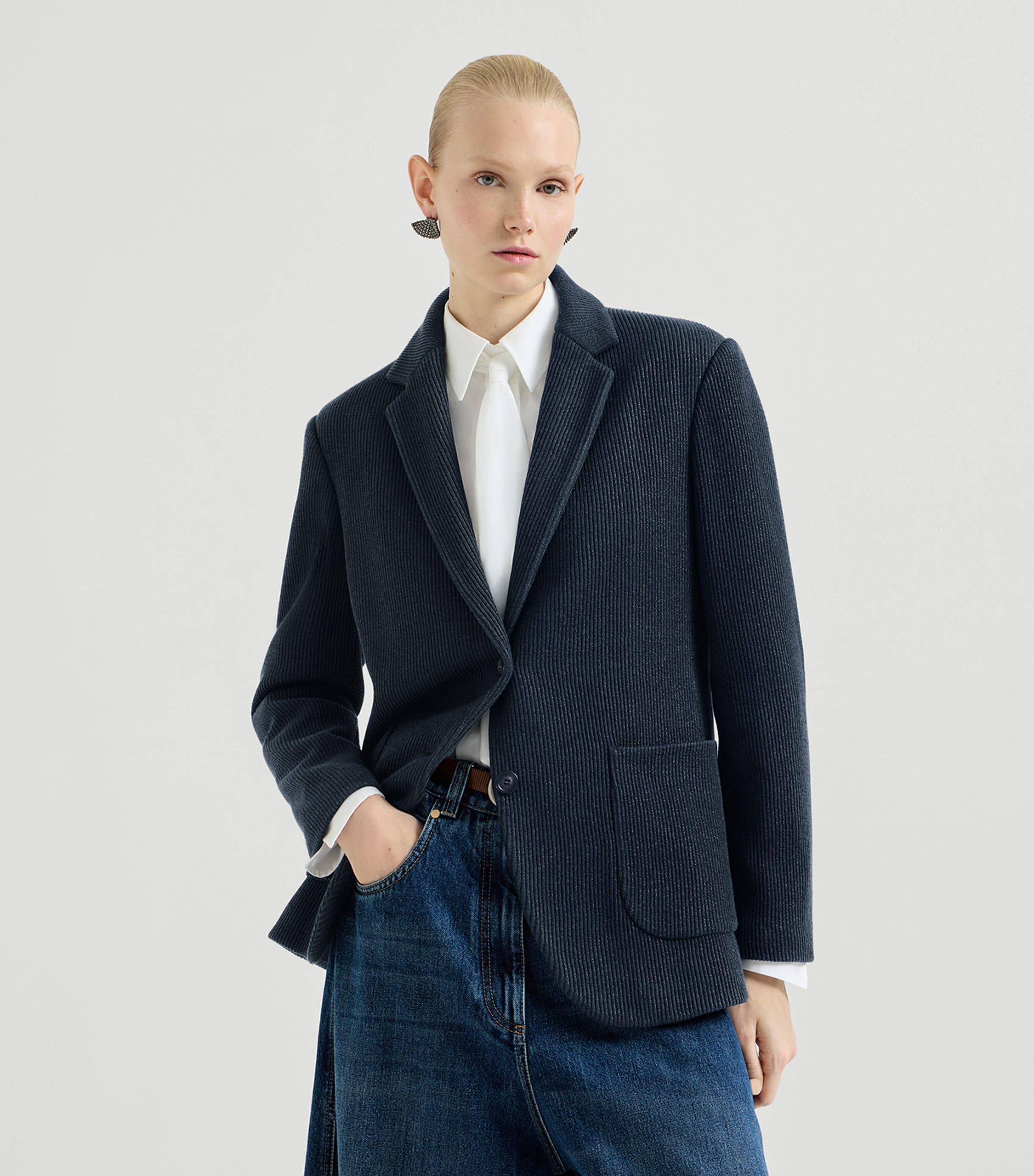 Brunello Cucinelli Womens Corduroy Single-Breasted Blazer Image 3