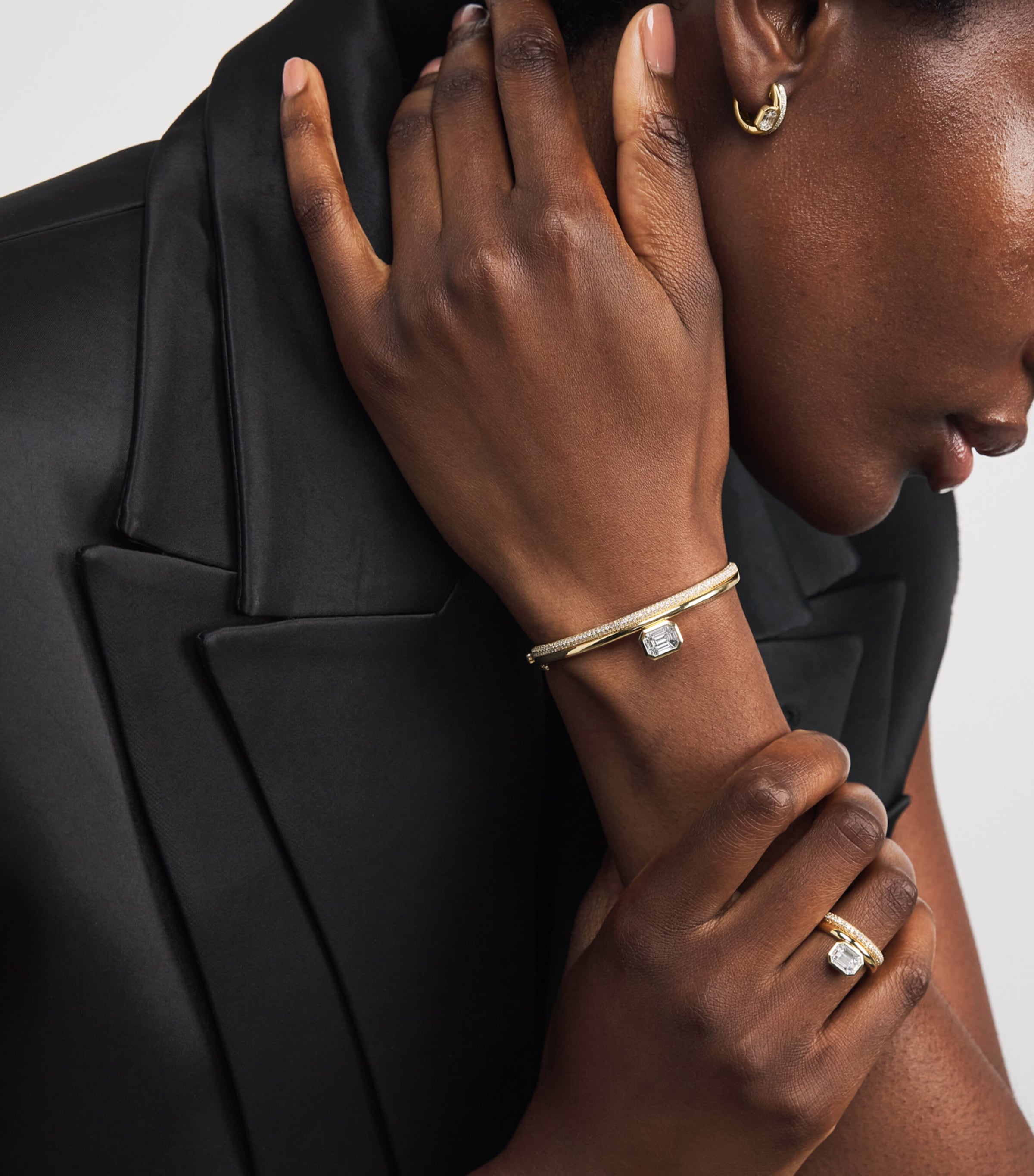 Yellow Gold and Diamond Floating Bezel Huggie Earrings YELLOW GOLD Image 5