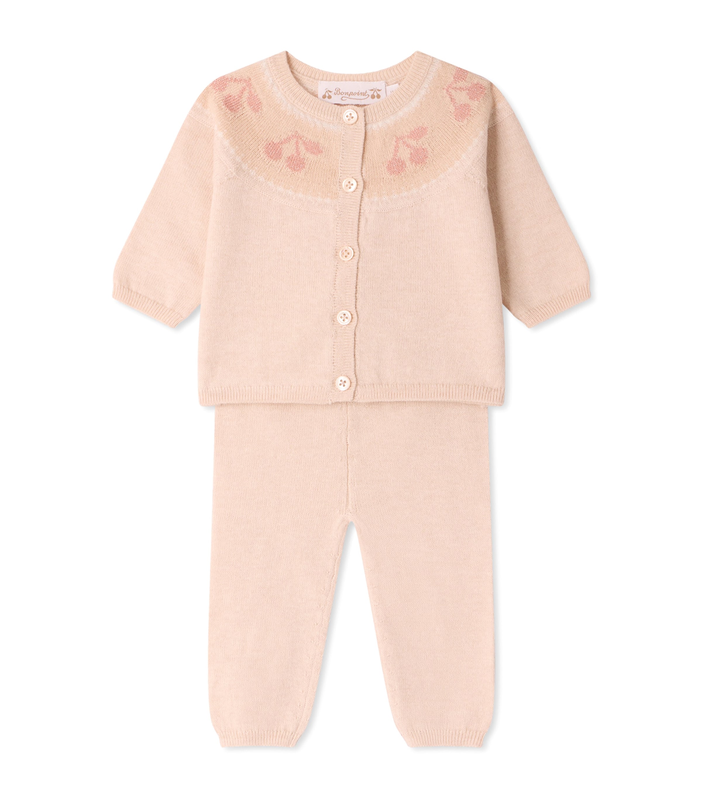Bonpoint Wool-Blend Cardigan and Trousers Set (1-18 Months) Multico Rose Fard Image 1