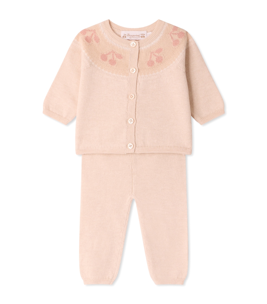 Bonpoint Wool-Blend Cardigan and Trousers Set (1-18 Months) Multico Rose Fard Image 1