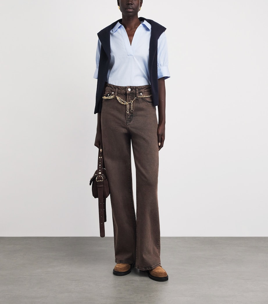 Maje Womens Belted Bootcut Jeans Brown Image 2