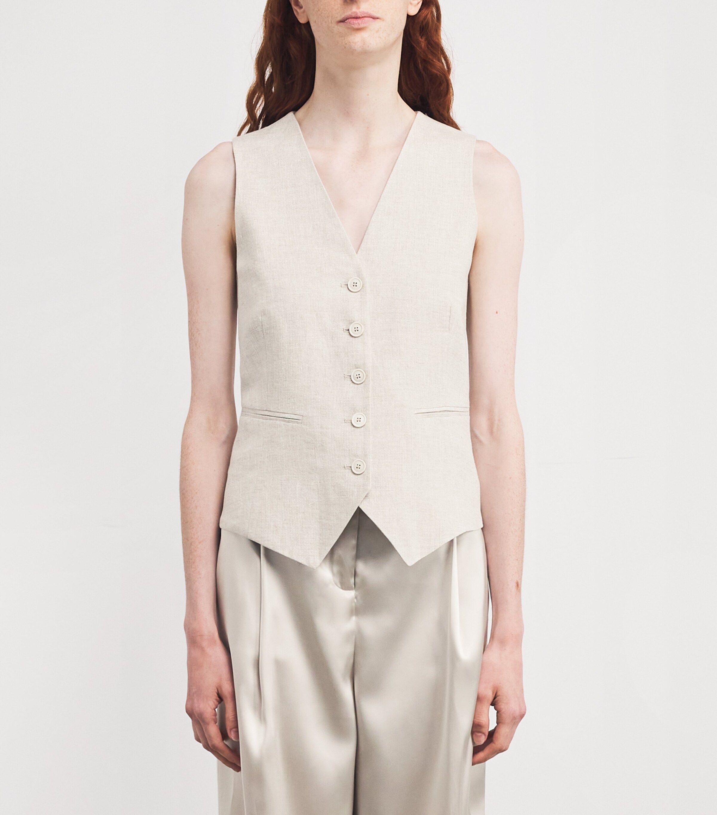 Eleventy Womens Linen-Blend Waistcoat Sabbia Image 3