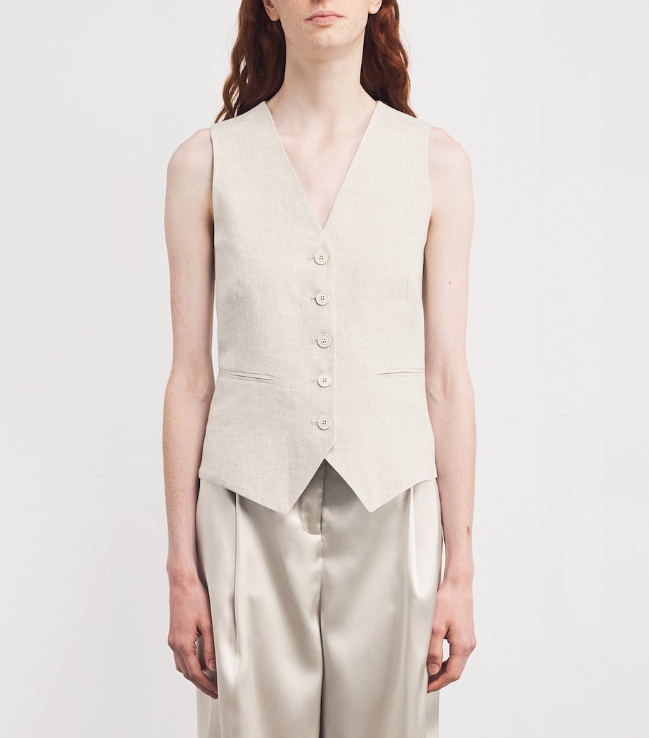 Eleventy Womens Linen-Blend Waistcoat Sabbia Image 3