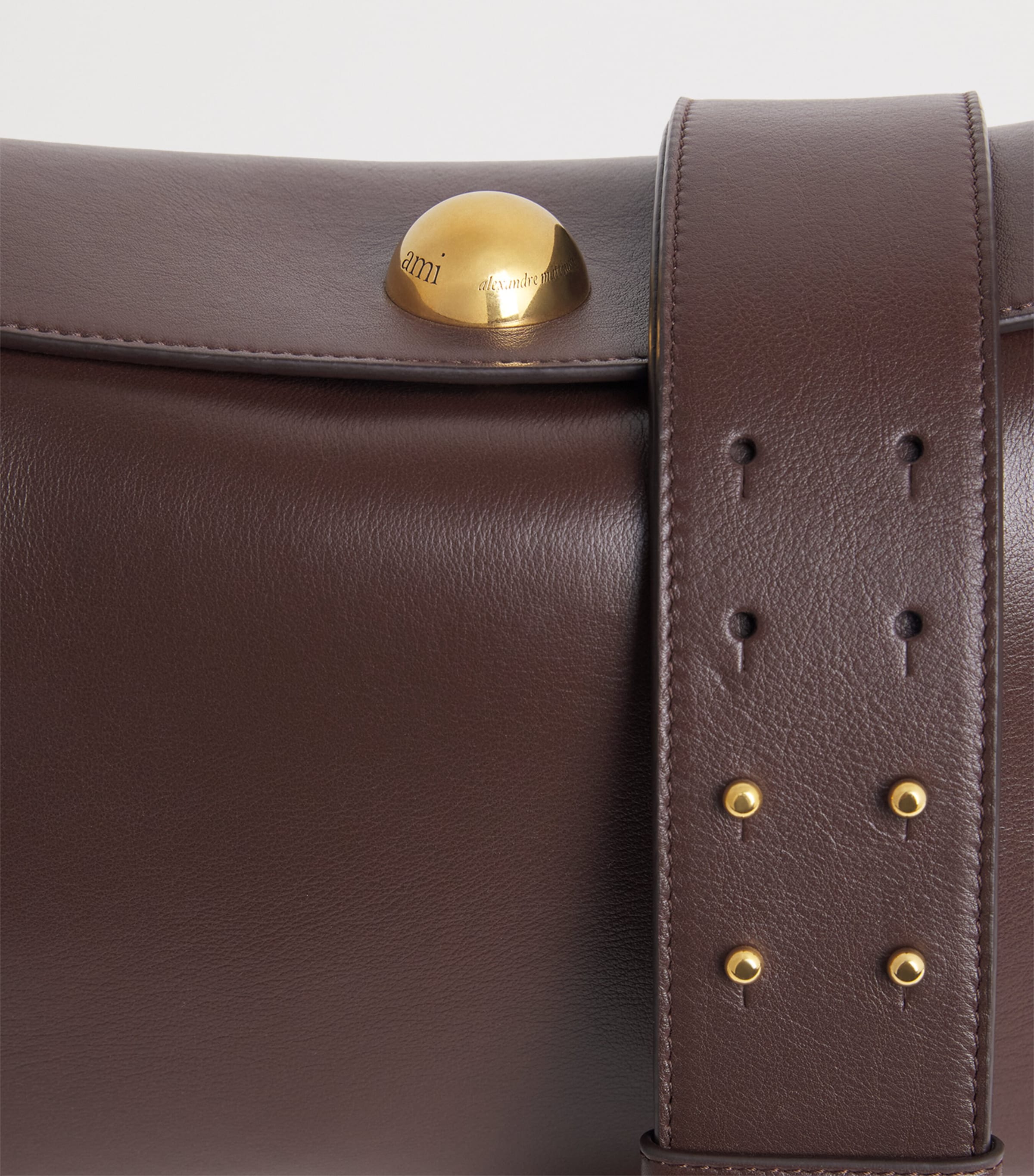 AMI Paris Medium Leather Carrousel Shoulder Bag Chocolat Image 5