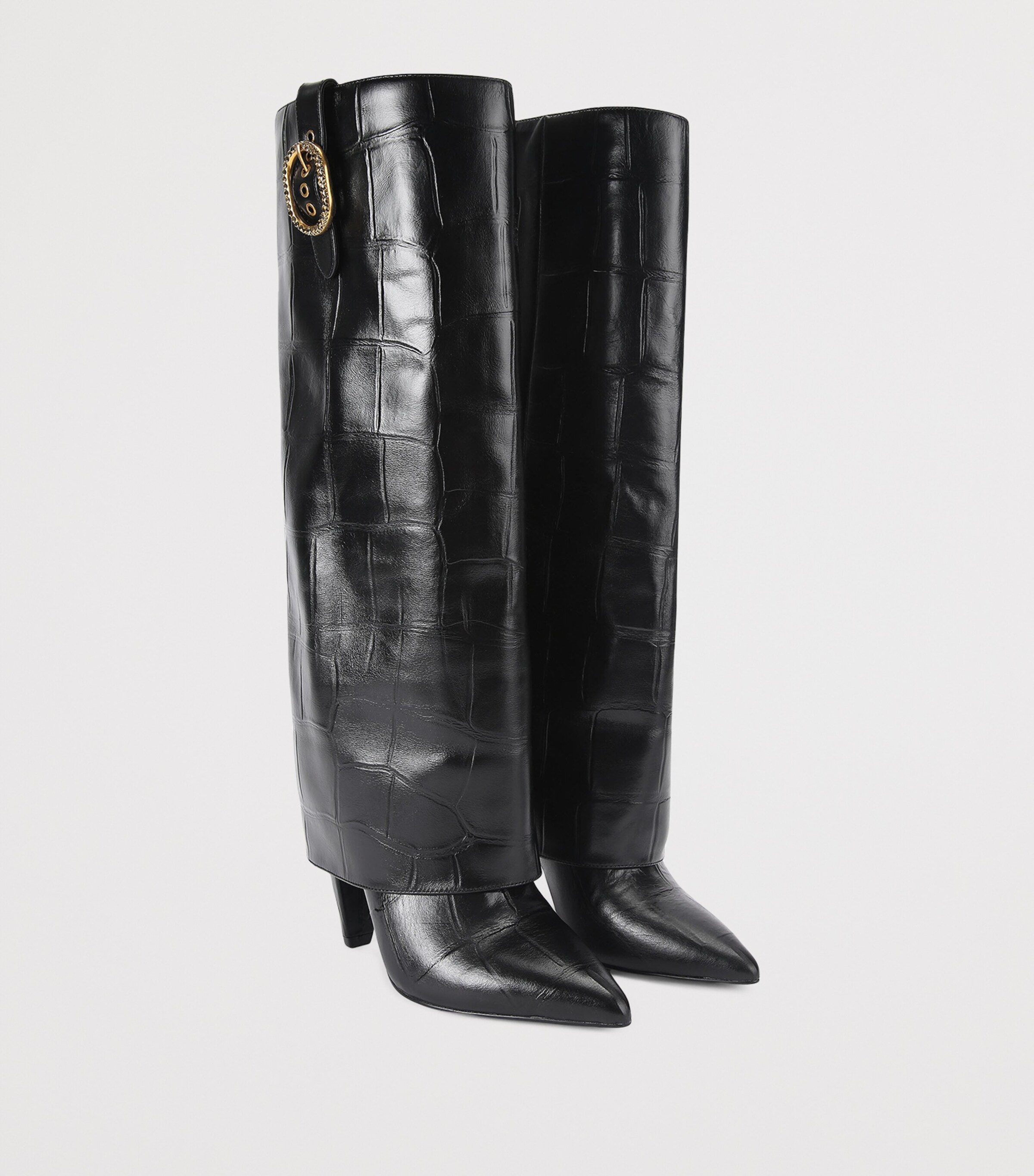 Kurt Geiger London Leather Fold Over Knee-High Boots Black Image 4