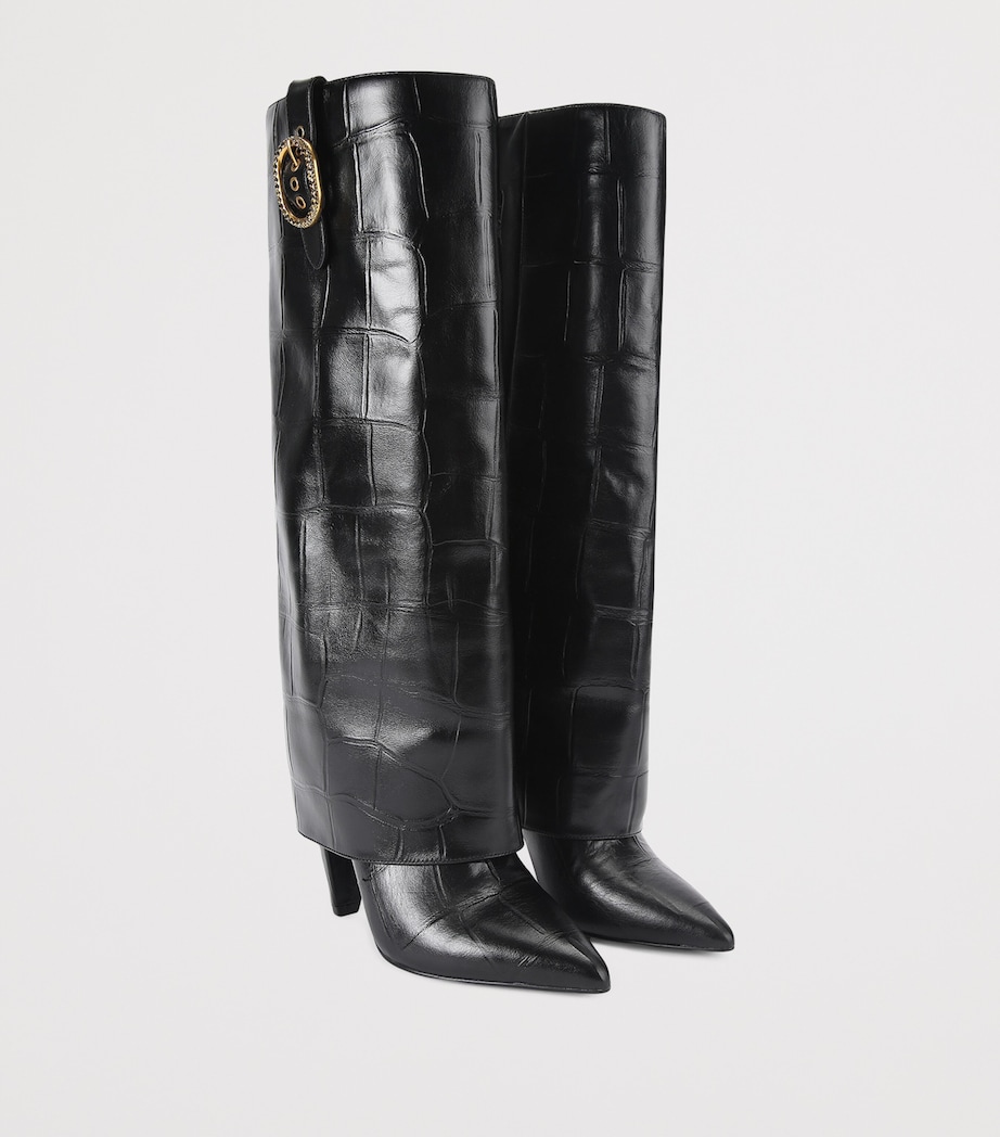 Leather Fold Over Knee-High Boots BLACK Image 4
