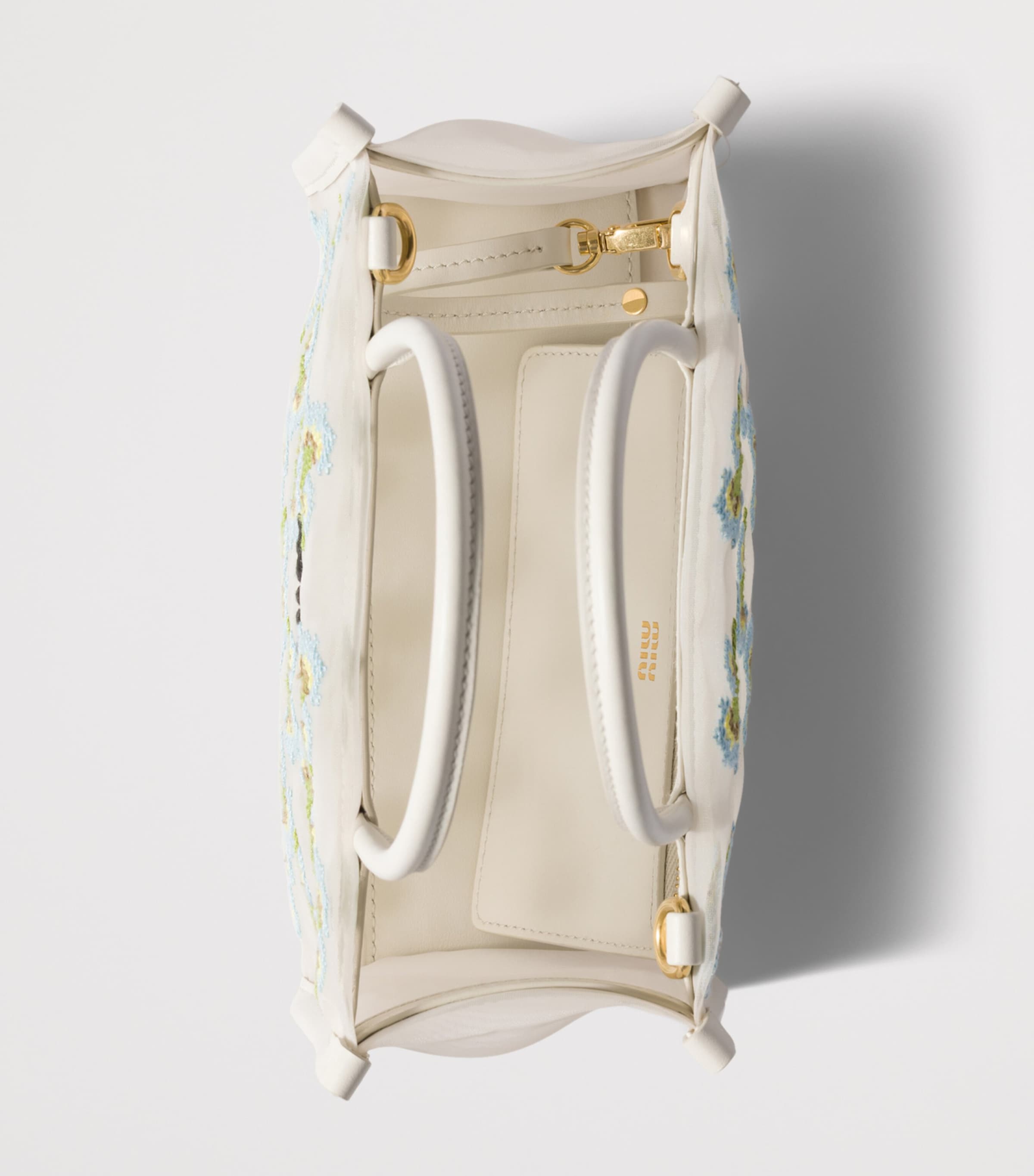 Miu Miu Embroidered Mesh Top-Handle Bag White Image 4