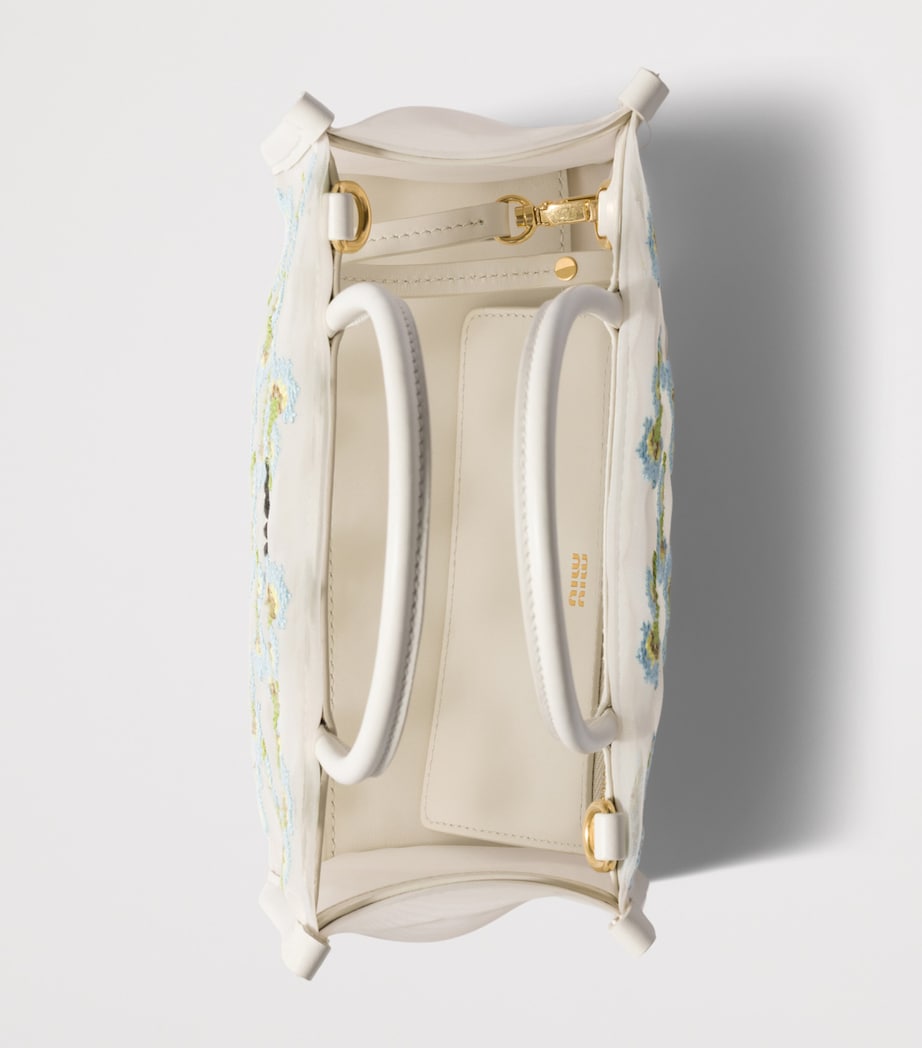 Miu Miu Embroidered Mesh Top-Handle Bag White Image 4