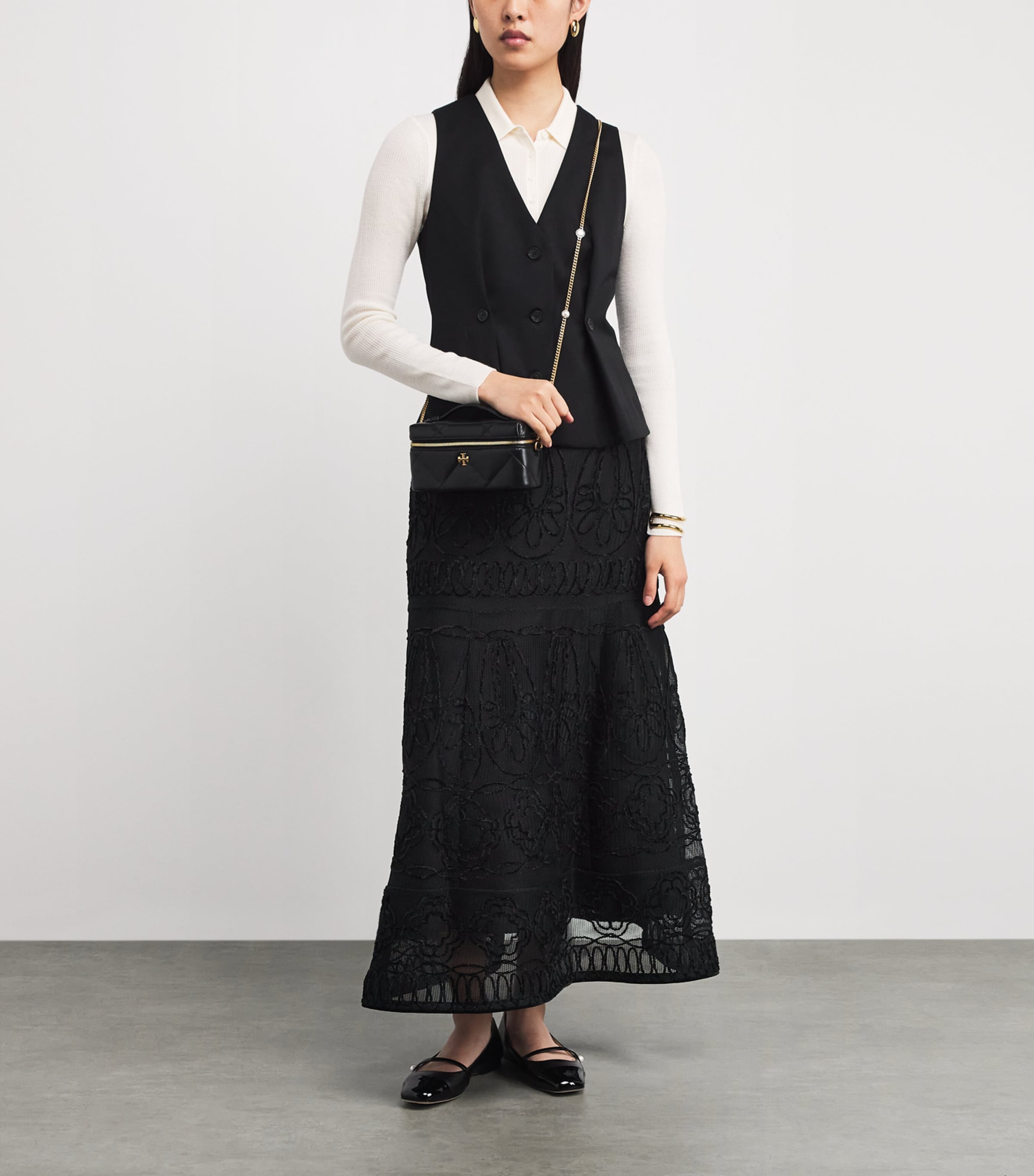 Embroidered Flared Maxi Skirt BLACK Image 2