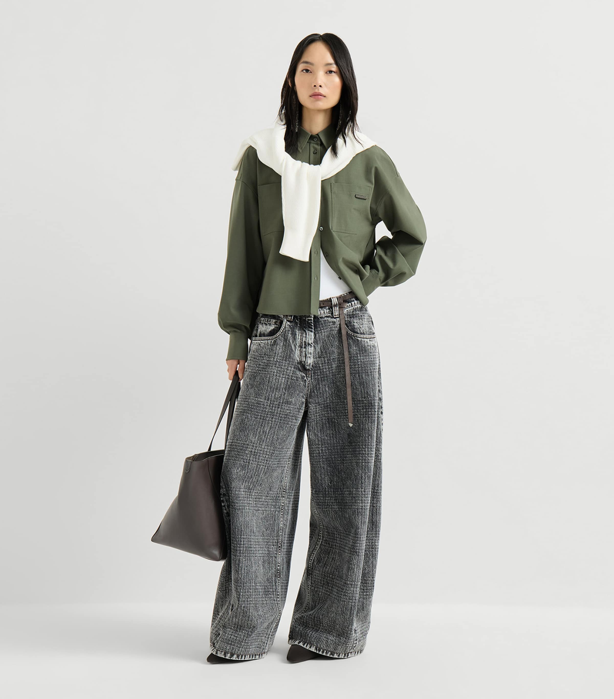 Brunello Cucinelli Womens Virgin Wool-Blend Monili-Tab Shirt Image 3