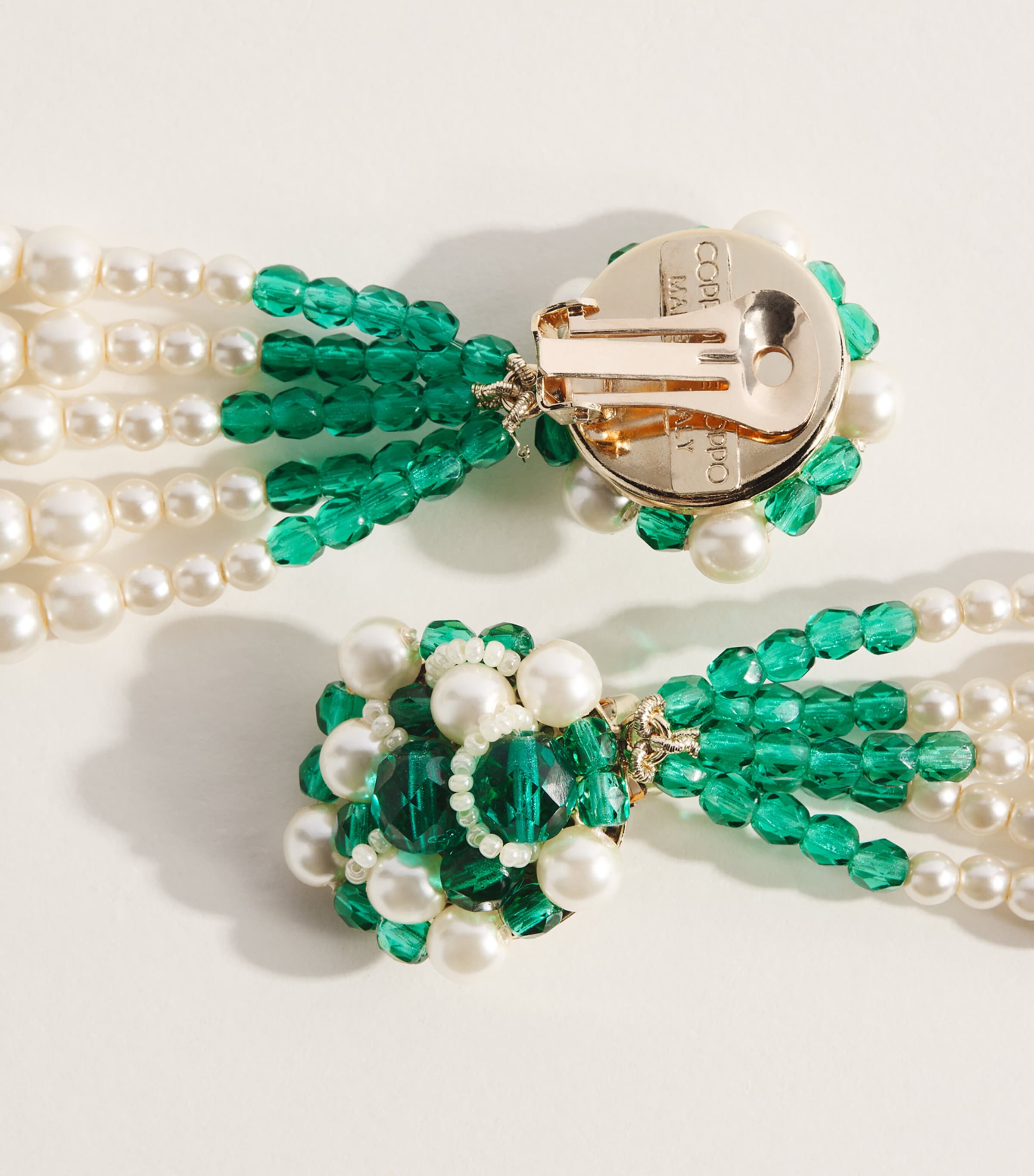 Coppola e Toppo Beaded Frangia Clip-On Earrings Green/white Image 3