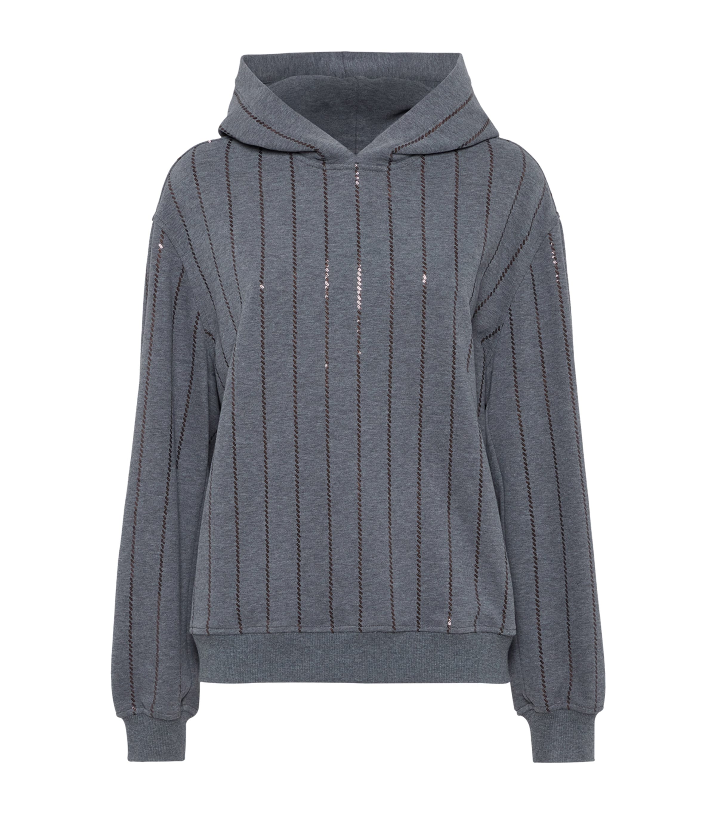 Brunello Cucinelli Cotton Sequin-stripe Hoodie In Gray