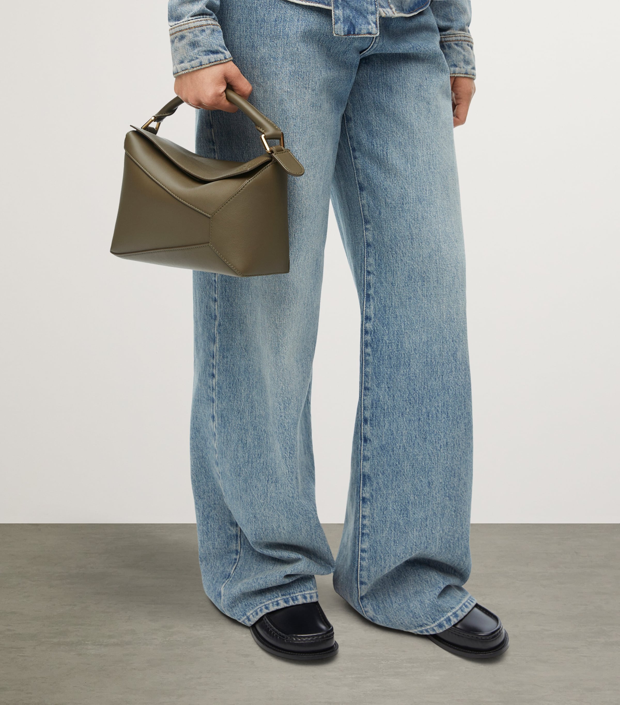 Small Leather Puzzle Edge Top-Handle Bag DARK KHAKI GREEN Image 8