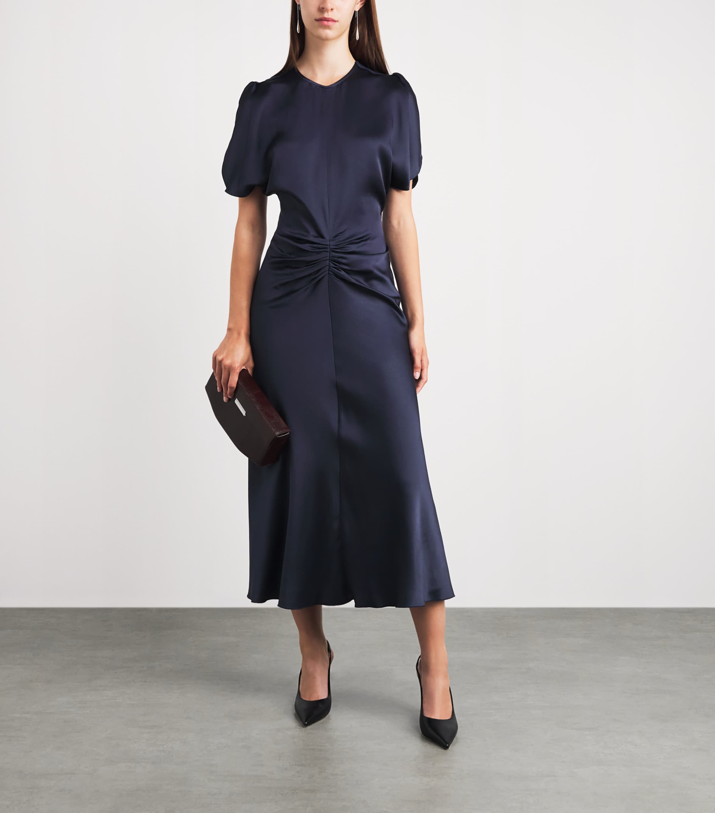 Victoria Beckham Womens Satin Bela Midi Dress Midnight Image 2
