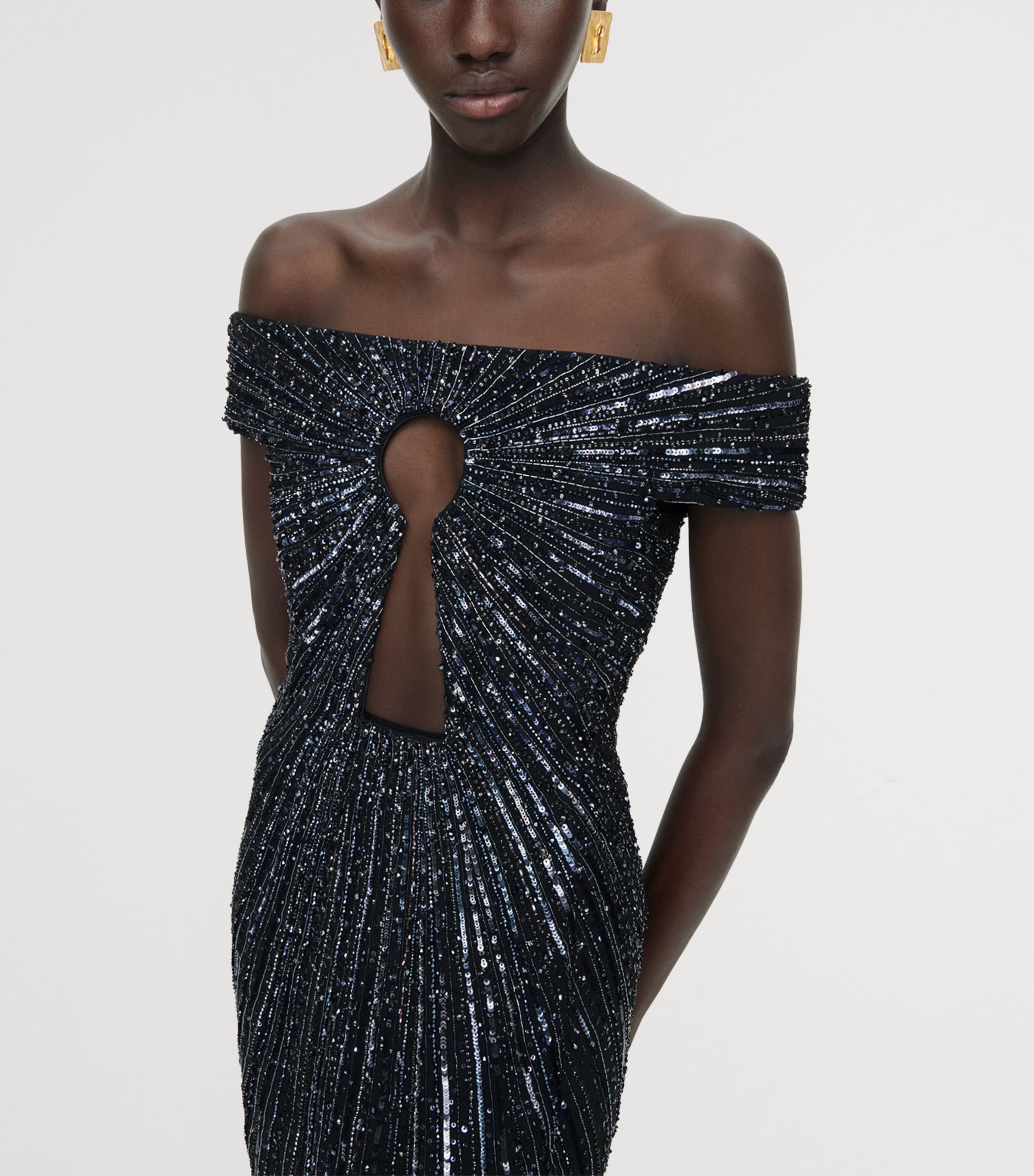 Schiaparelli Womens Sequinned Keyhole Cut-Out Gown Black Image 5