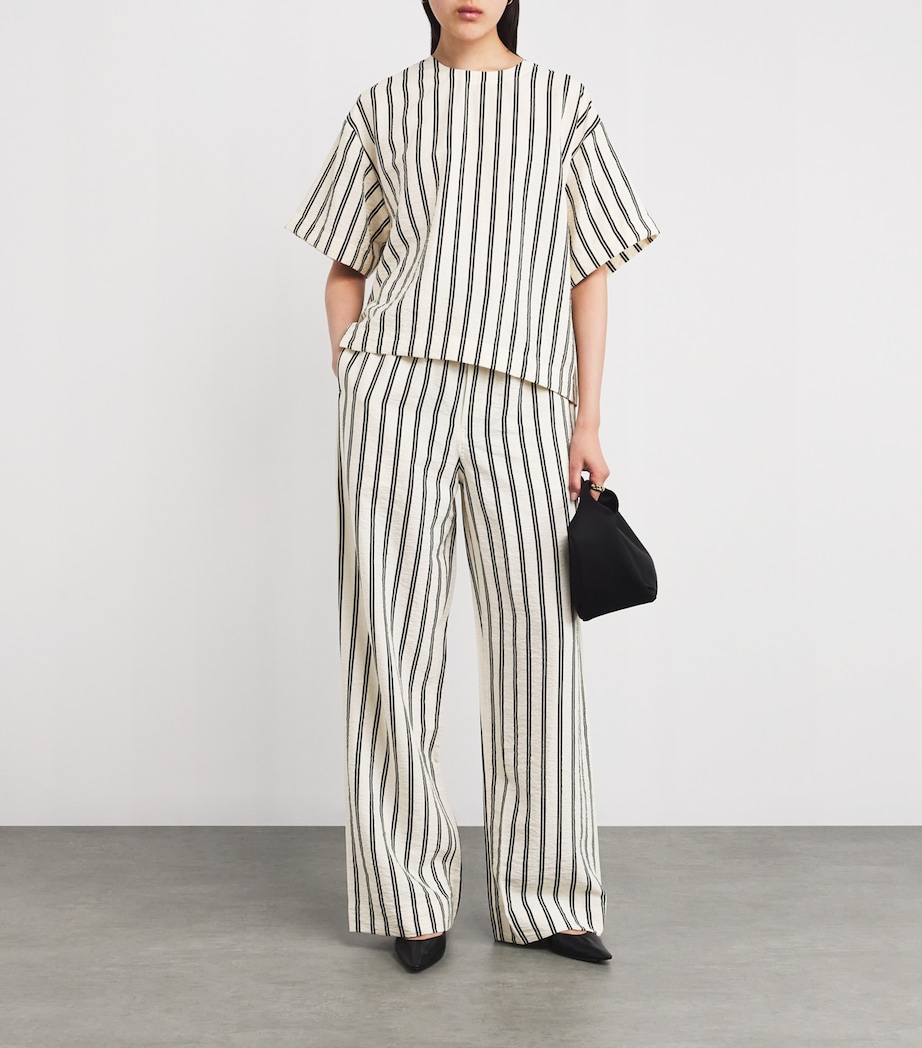 Silk-Blend Stripe Short-Sleeve Blouse 1932 WHITE/BLCK STRP Image 2