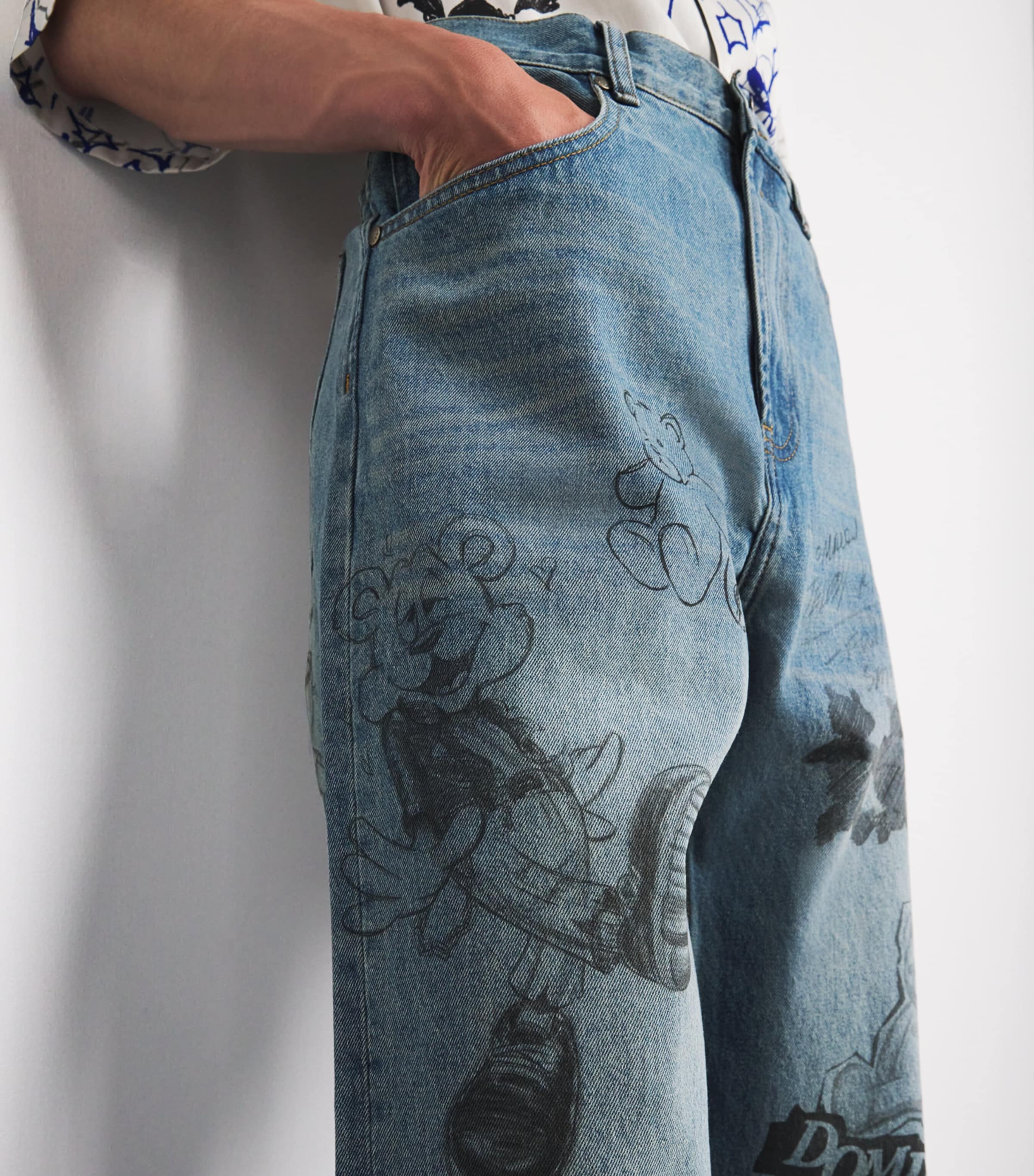 DOMREBEL Mens Sketch Bootcut Jeans Mid Blue Image 6