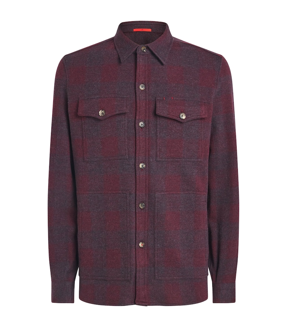 Isaia Mens Wool Check Overshirt Image 1