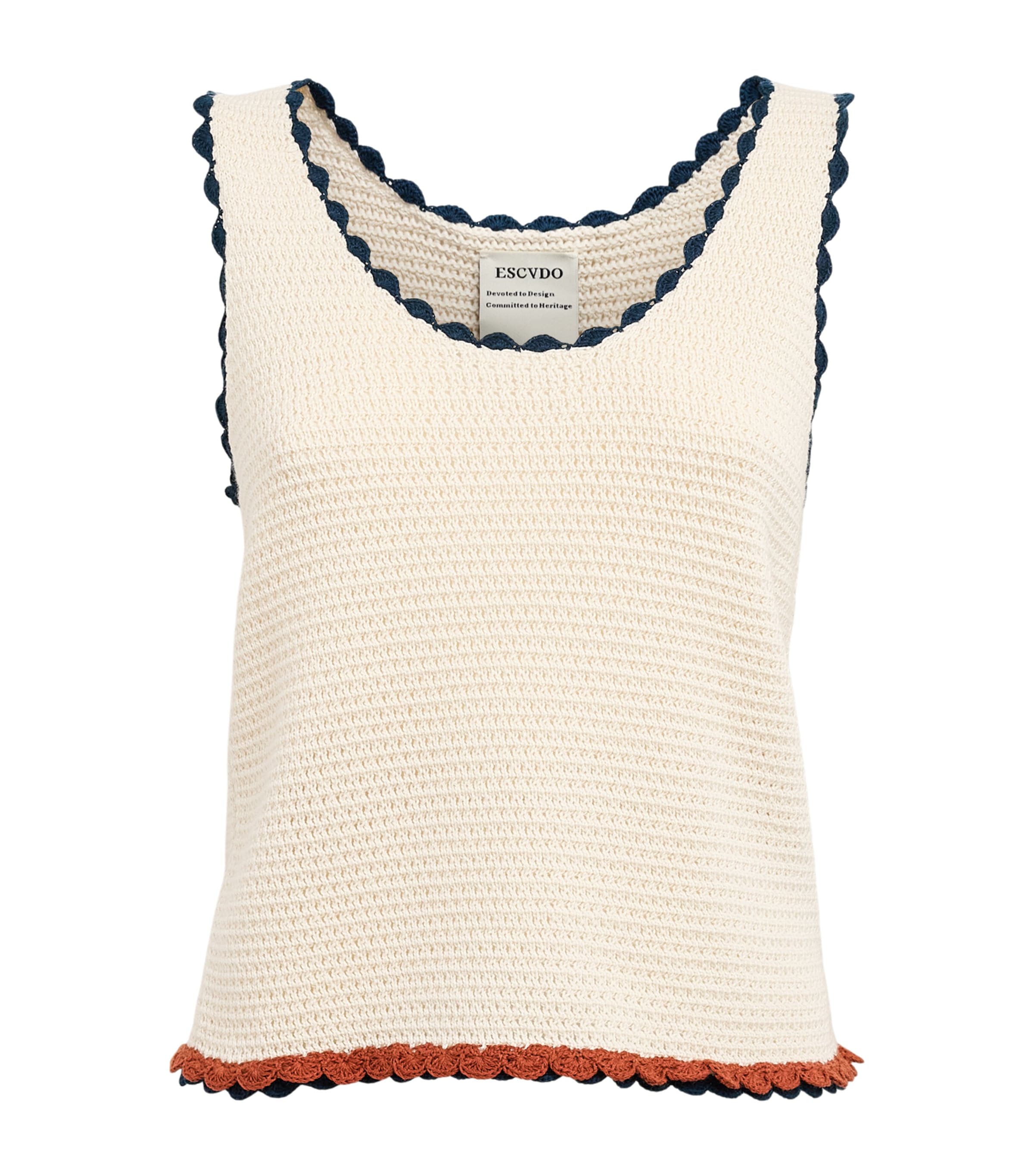 ESCVDO Womens Crochet Santos Top Ivory Cobolt Brown Image 1