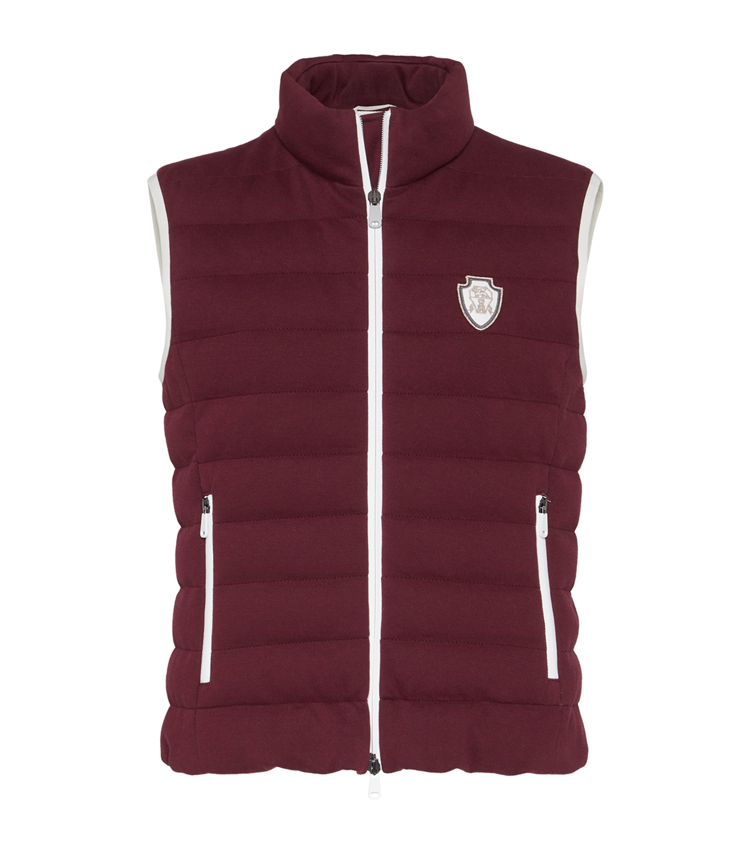 Brunello Cucinelli Bordeaux Sleeveless Down Jacket With Logo Patch On The Front In Multi