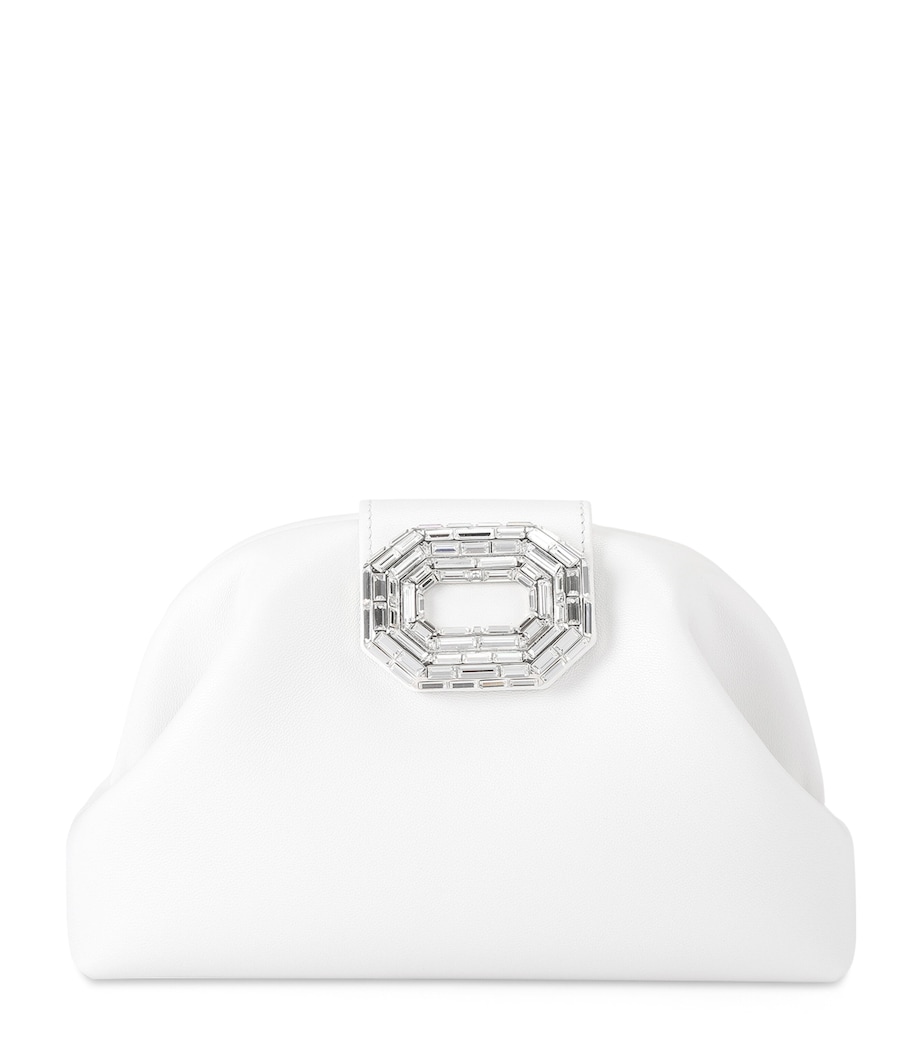 Amina Muaddi Leather Camelia Clutch Bag White Image 1