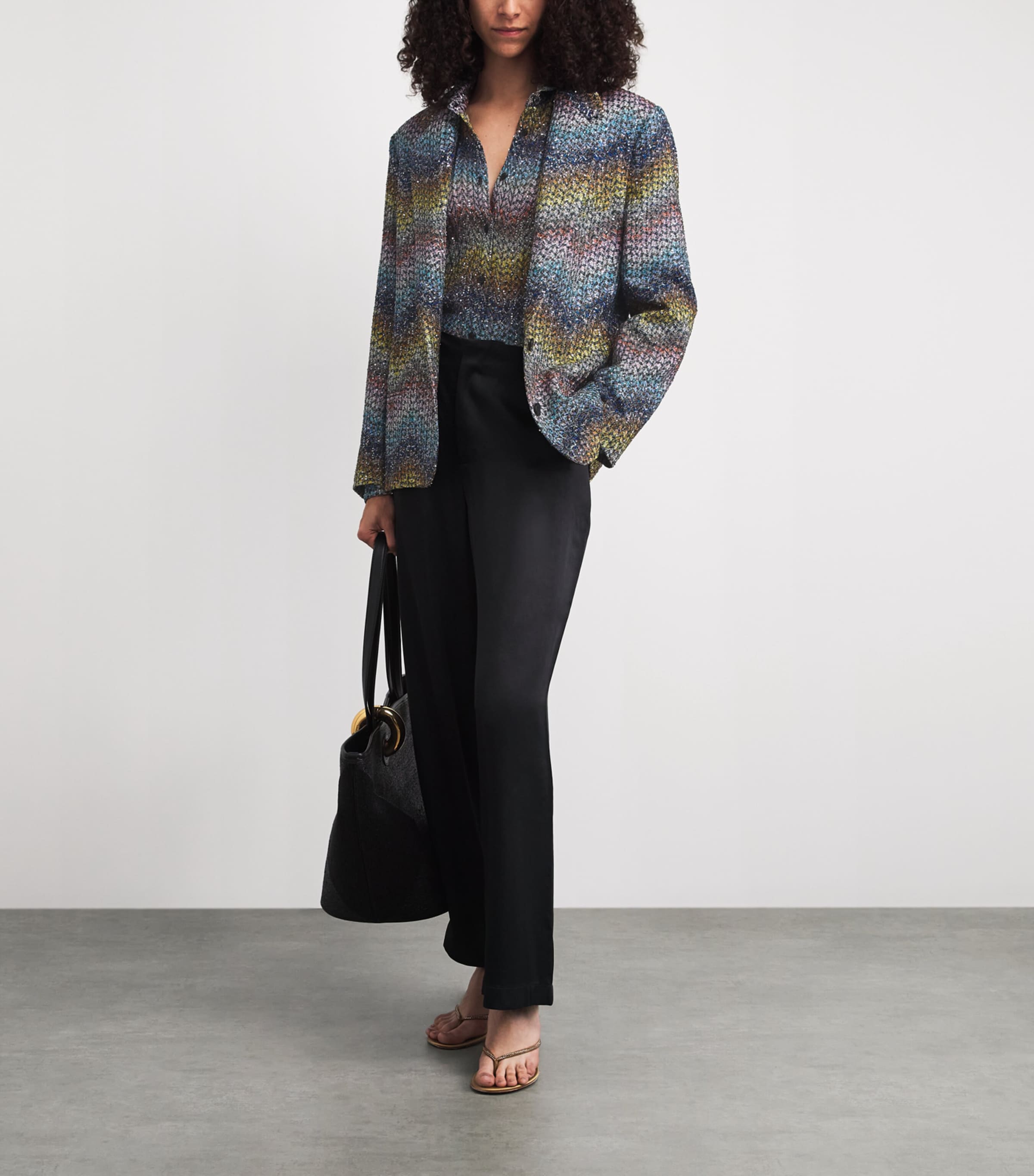 Missoni Womens Sequinned Zigzag Blazer Smsns Mlt Bl Ylw Vlt Image 2
