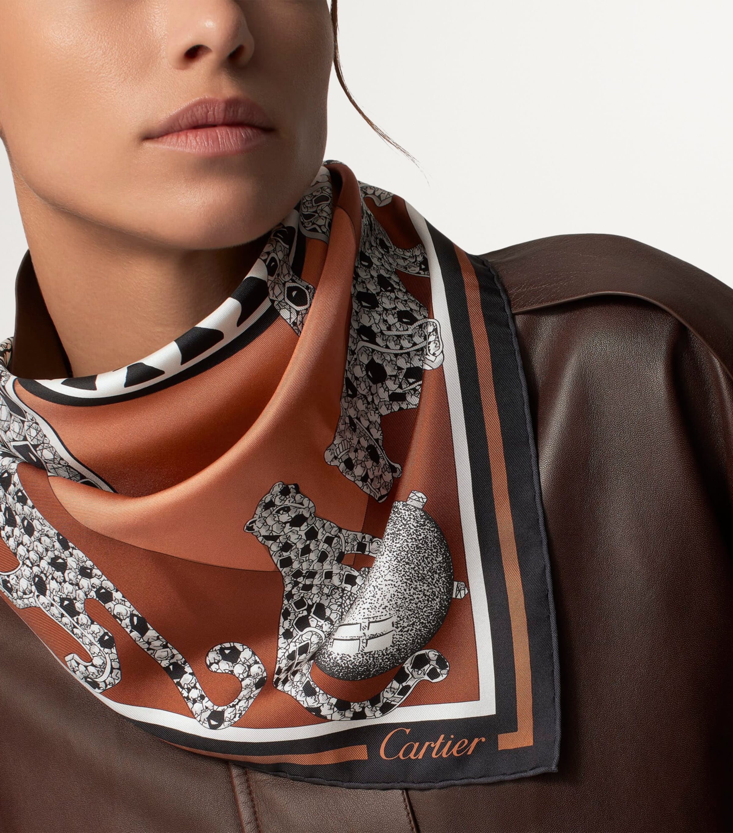 Cartier Brown Silk Panthère Reissue Scarf | Harrods UK