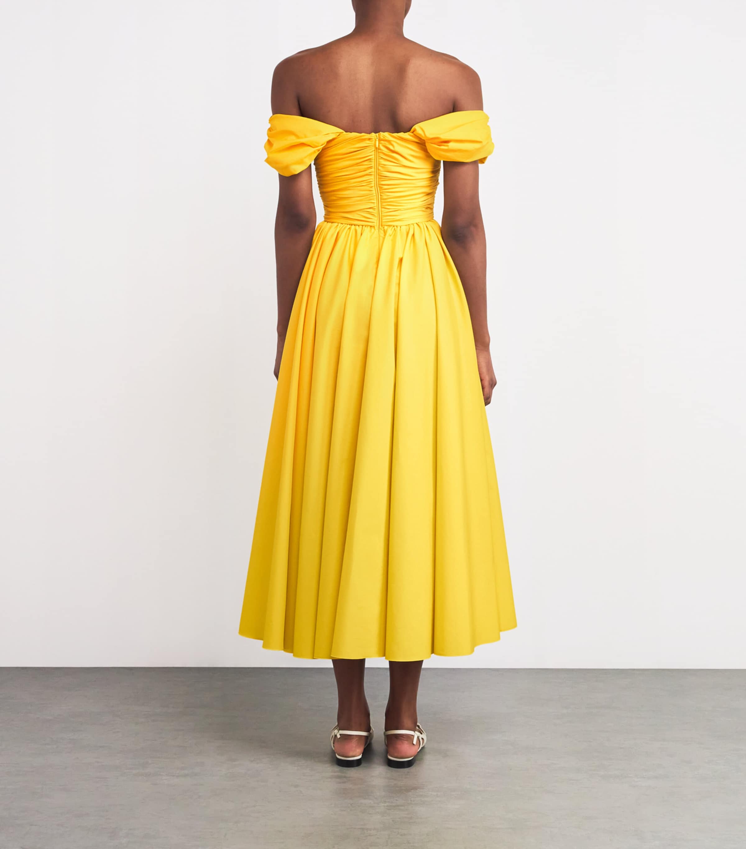 Giambattista Valli Womens Cotton Off-The-Shoulder Midi Dress Yellow Image 3