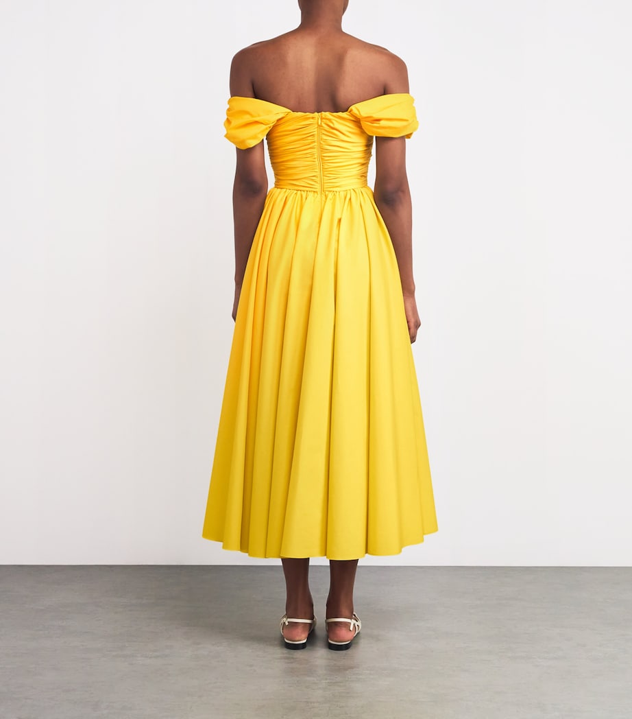 Giambattista Valli Womens Cotton Off-The-Shoulder Midi Dress Yellow Image 3