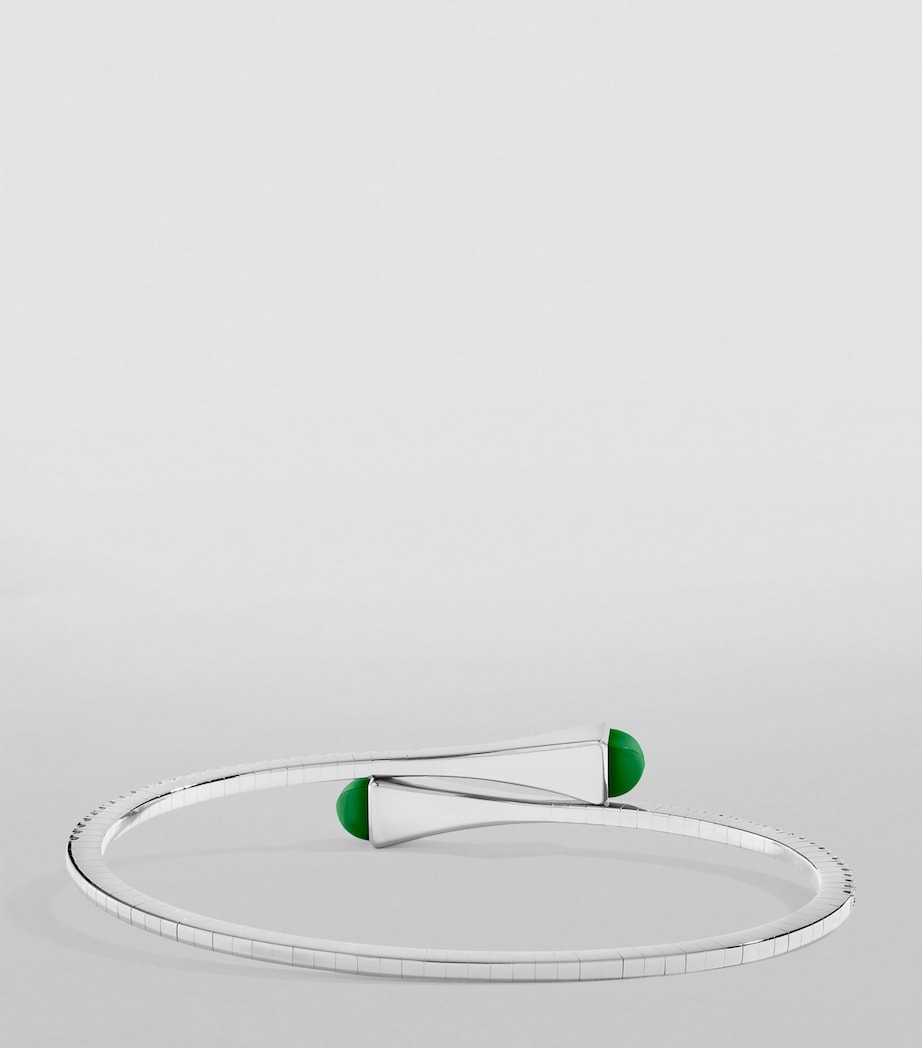 White Gold, Diamond and Green Agate Cleo Slip-On Bracelet WHITE GOLD Image 2