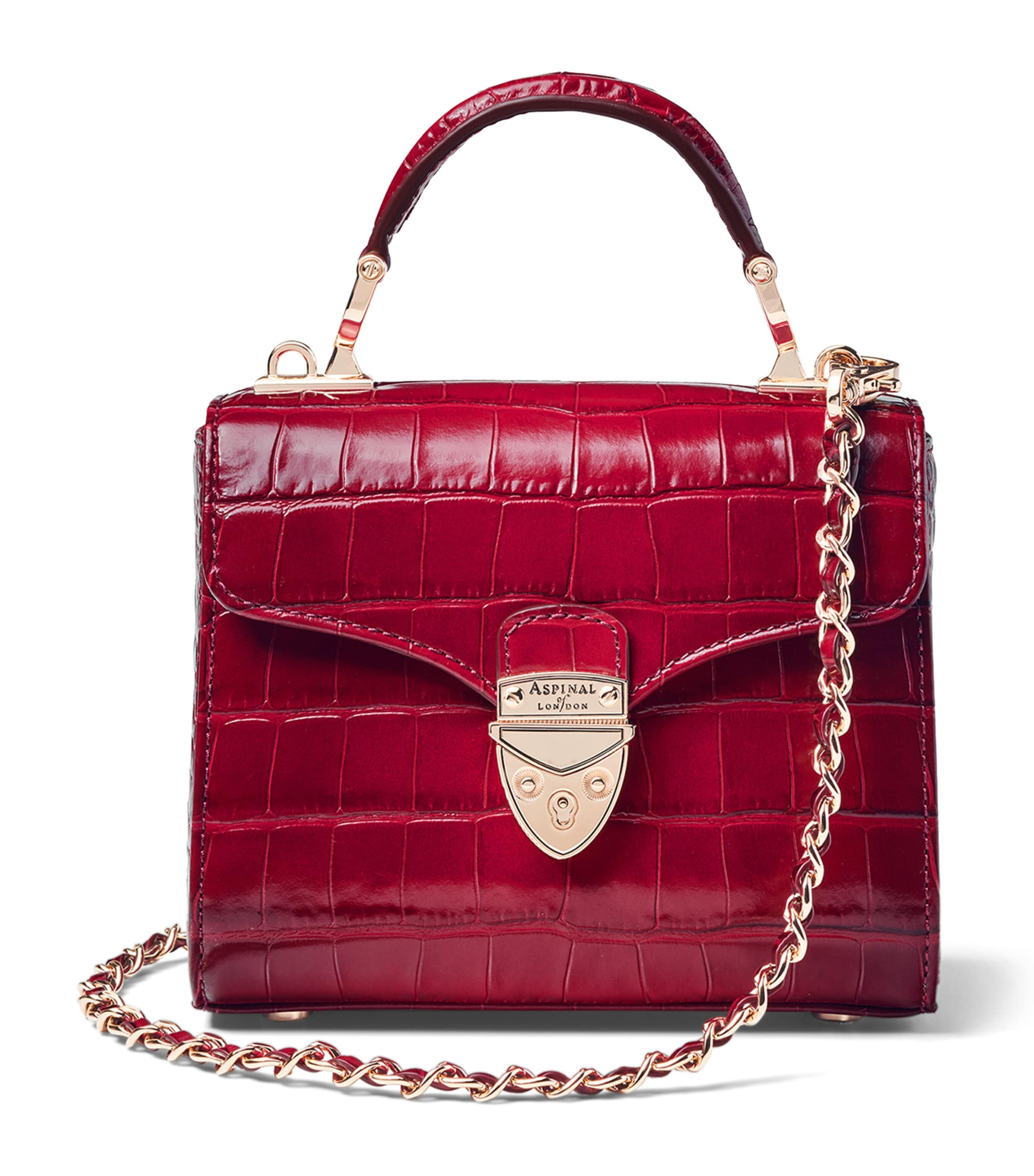 Aspinal Of London Mayfair Mini Croc-embossed Leather Shoulder Bag In Red