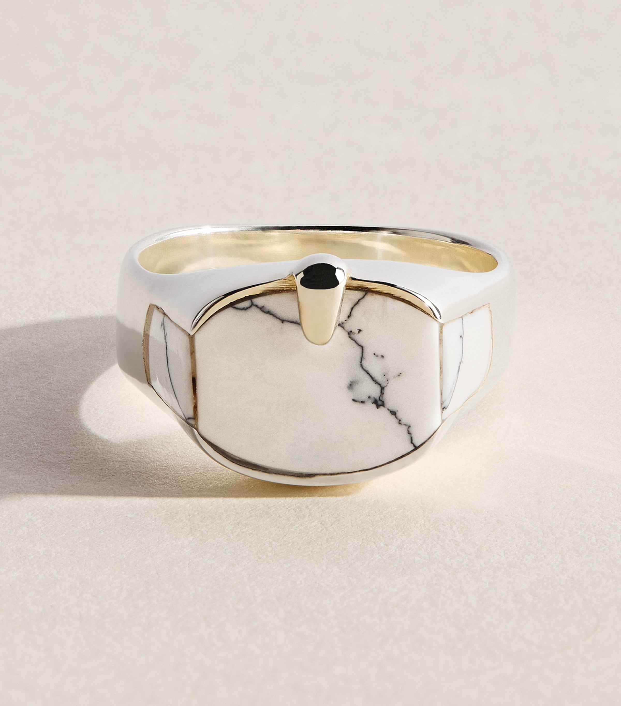 FYR Sterling Silver and Howlite Signet Ring Silver