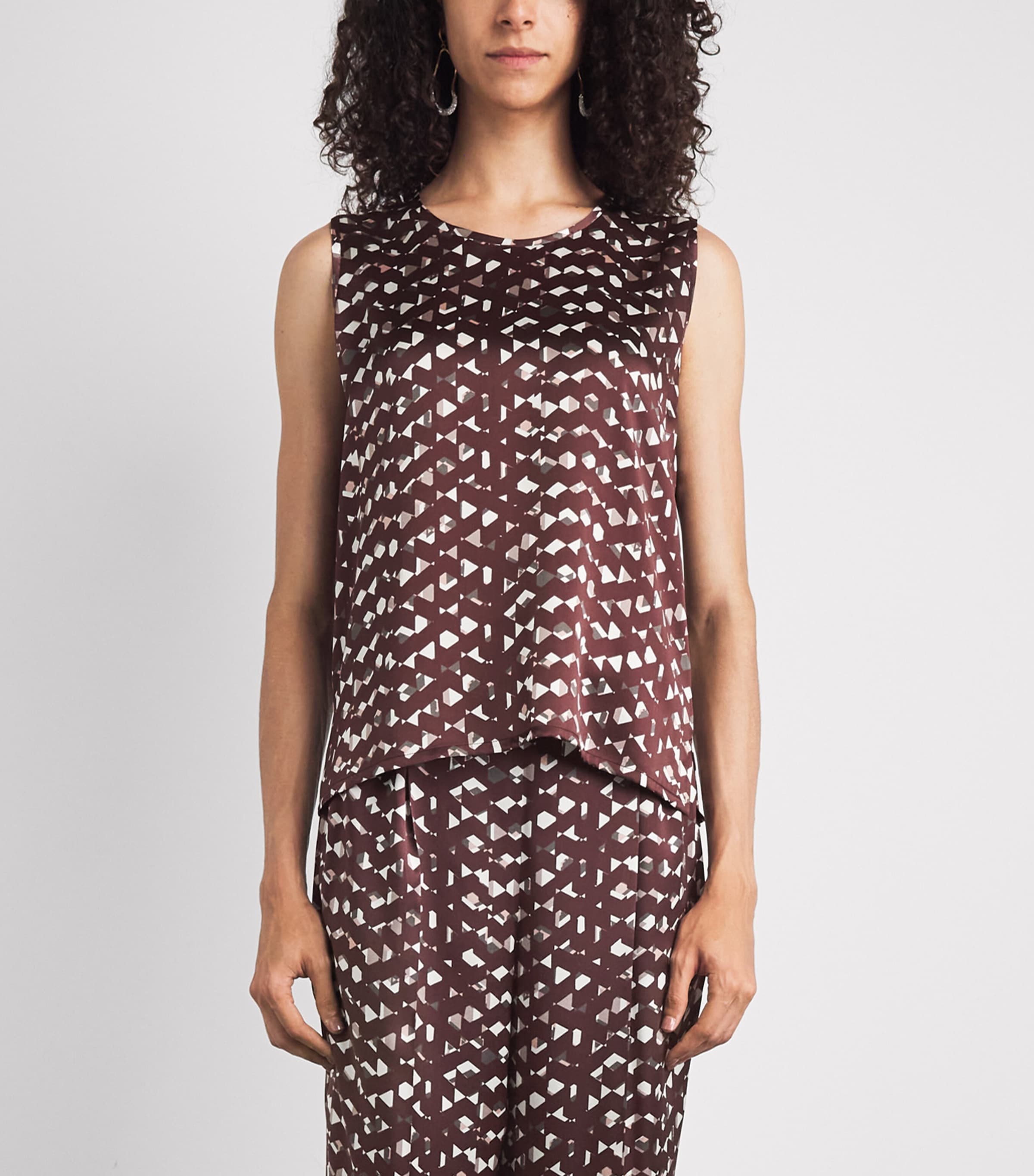 Kiton Womens Silk Printed Sleeveless Top Bordeaux Print Image 4