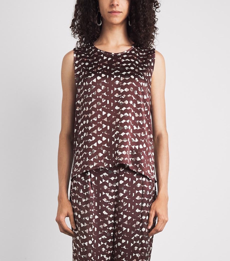 Kiton Womens Silk Printed Sleeveless Top Bordeaux Print Image 4