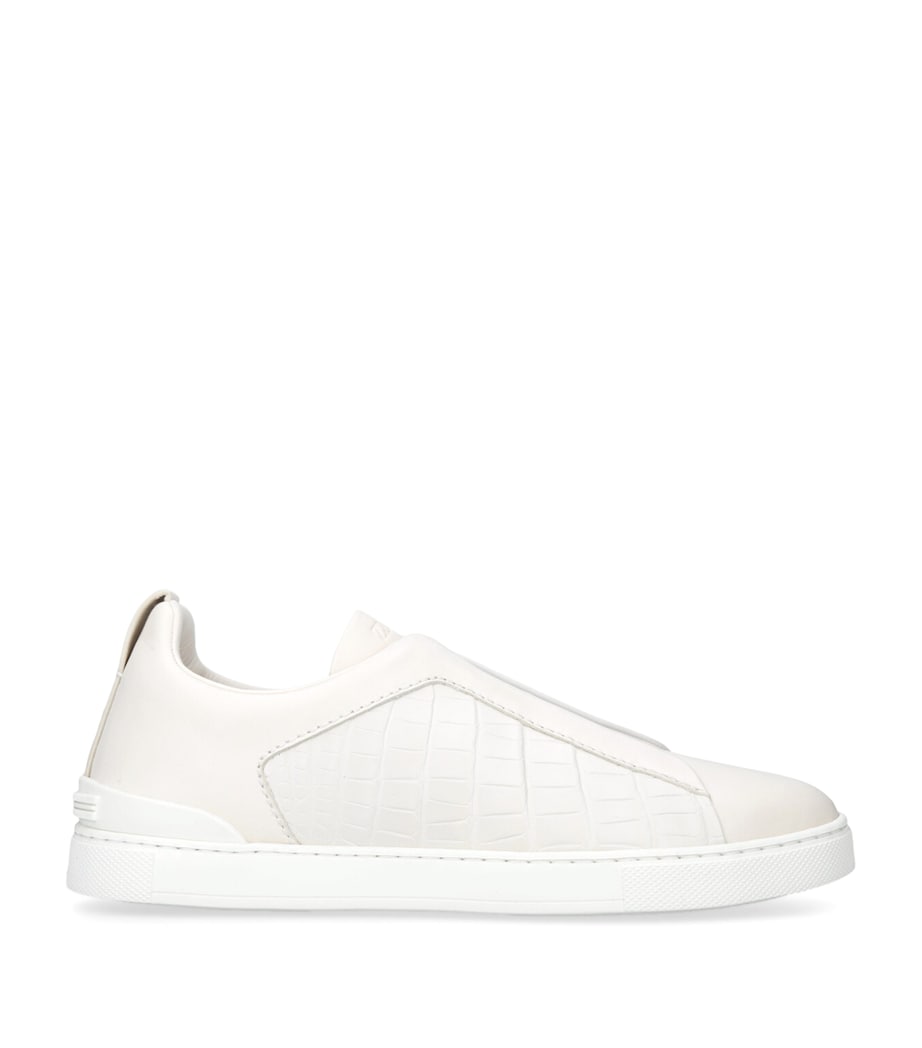 Crocodile Leather Triple Stitch Sneakers WHITE Image 1