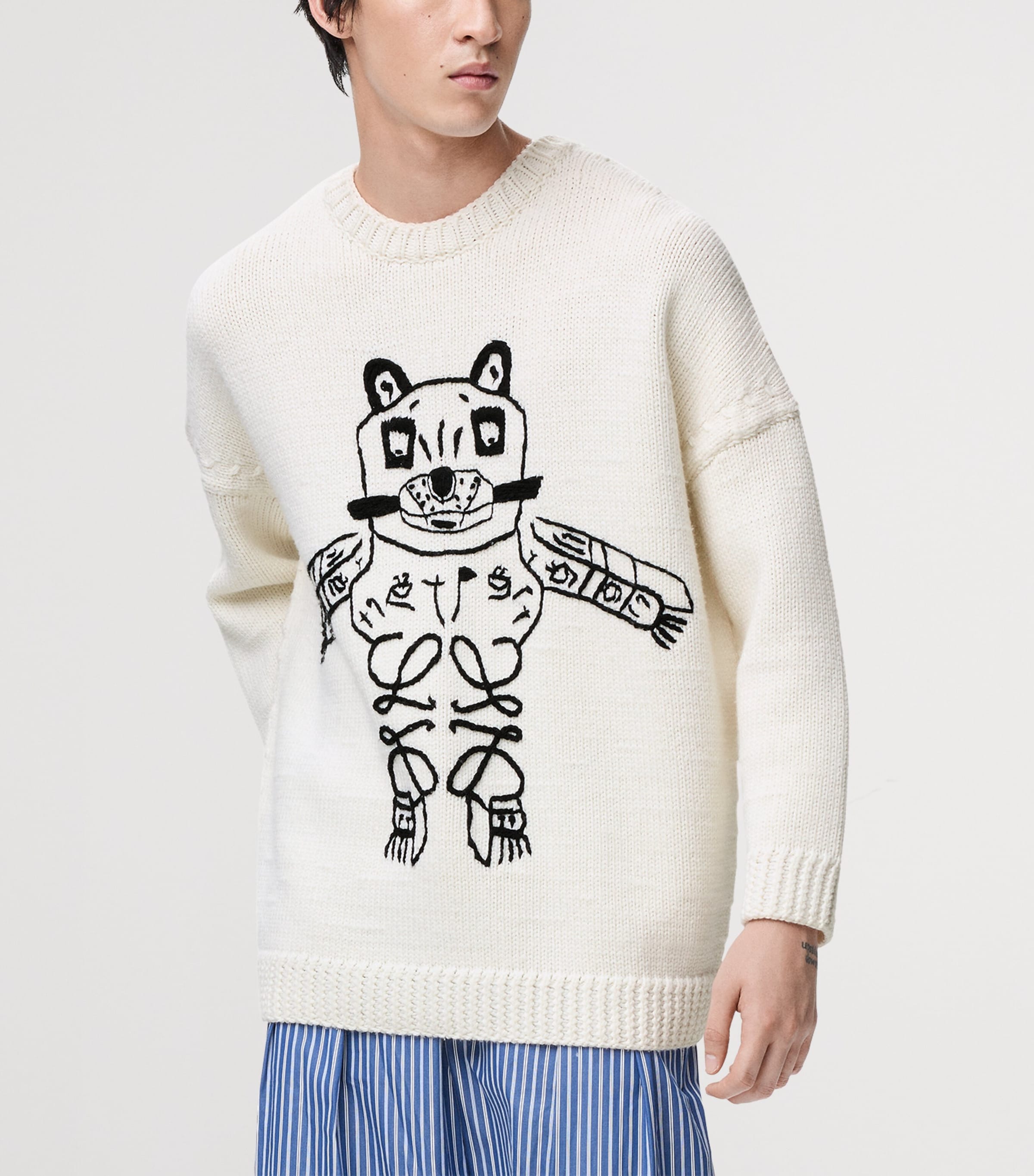LOEWE Mens x Louis Wain Wool Lucky Cat Sweater White/black Image 3