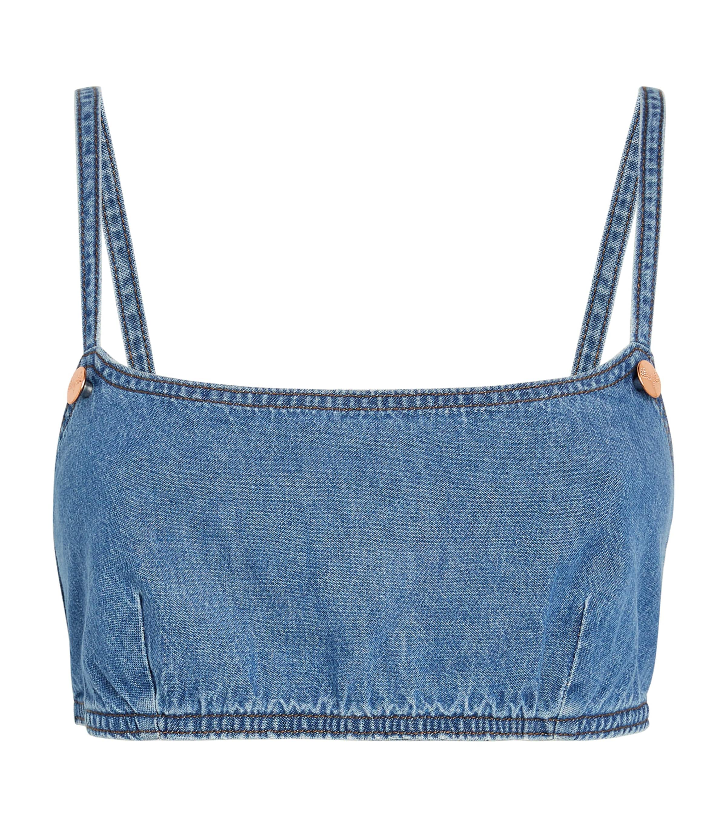 Shop Staud X Wrangler Denim Bra Top In Blue