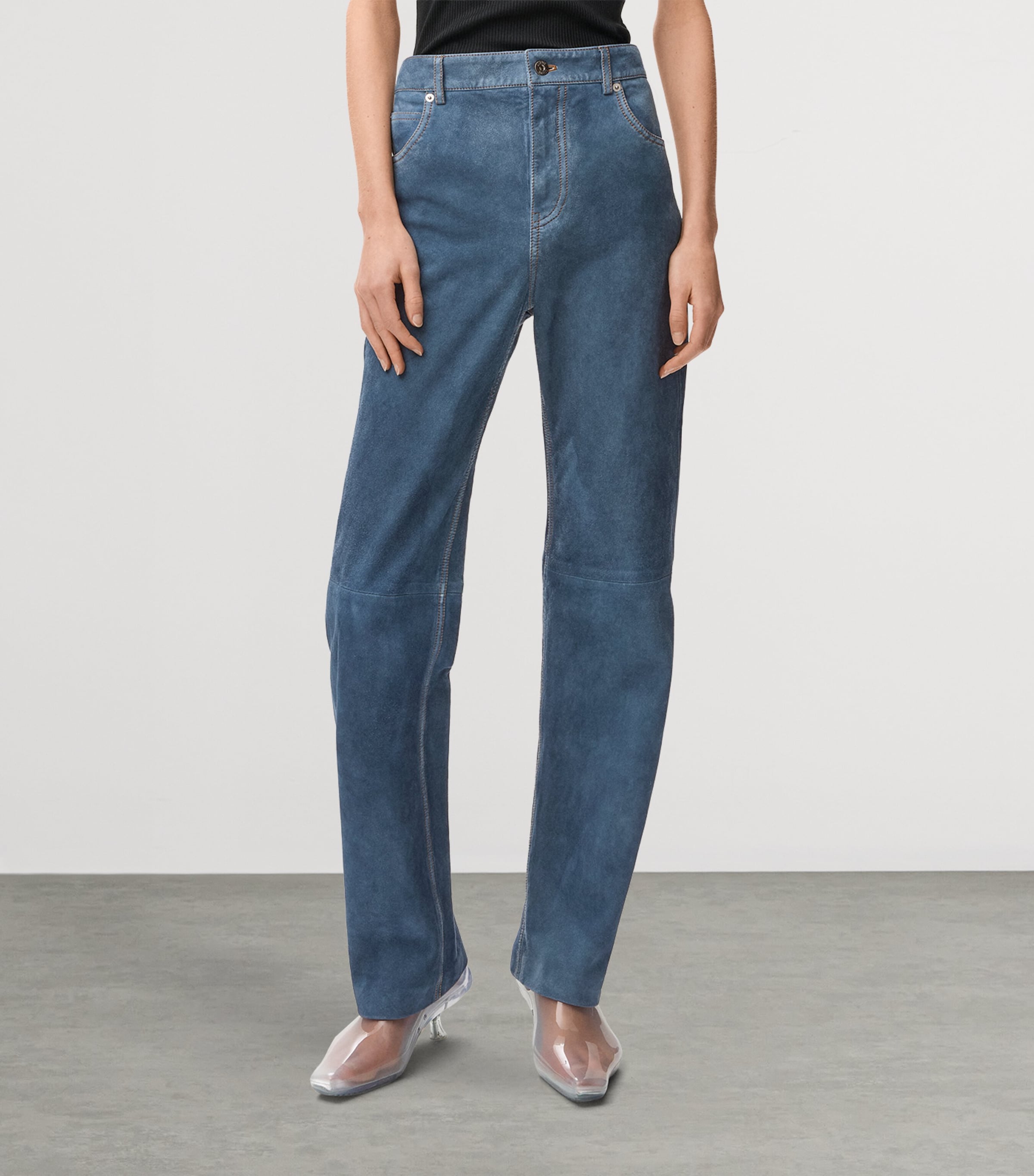 LOEWE Womens Suede Straight Jeans Blue Image 3