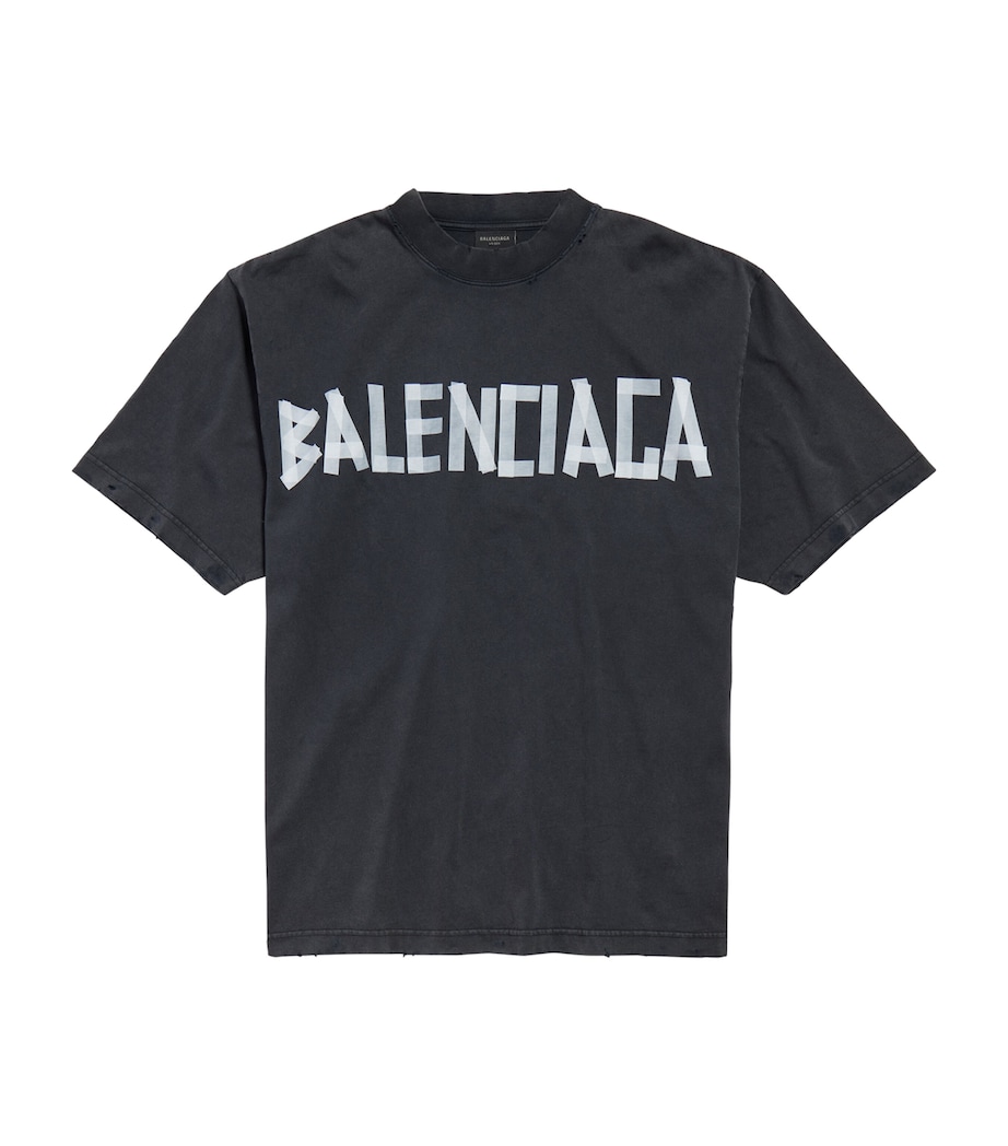 Balenciaga Black Cotton Oversized Tape Logo T-Shirt Harrods MU