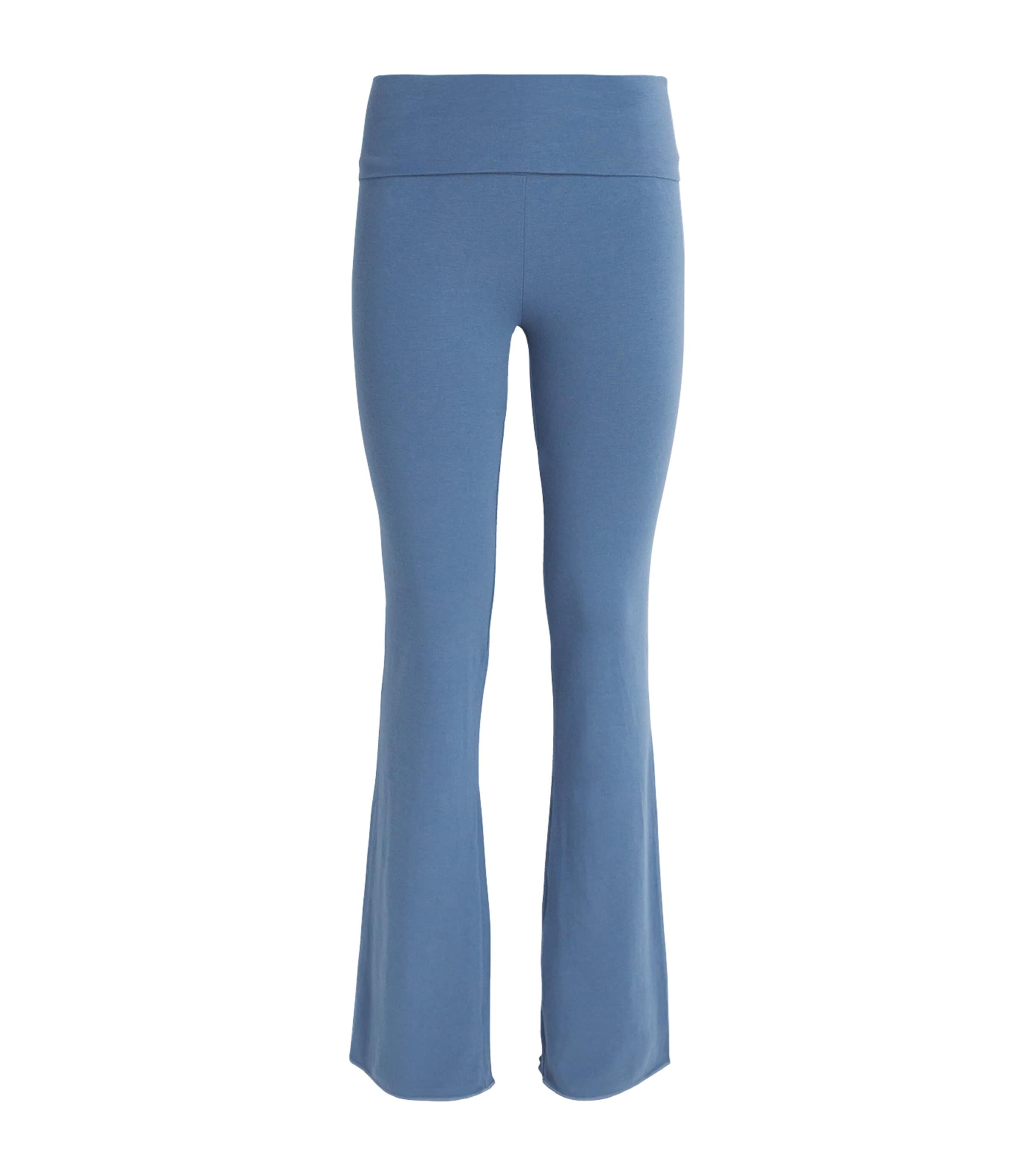 Skims Cotton-blend Jersey Foldover Trousers In Blue
