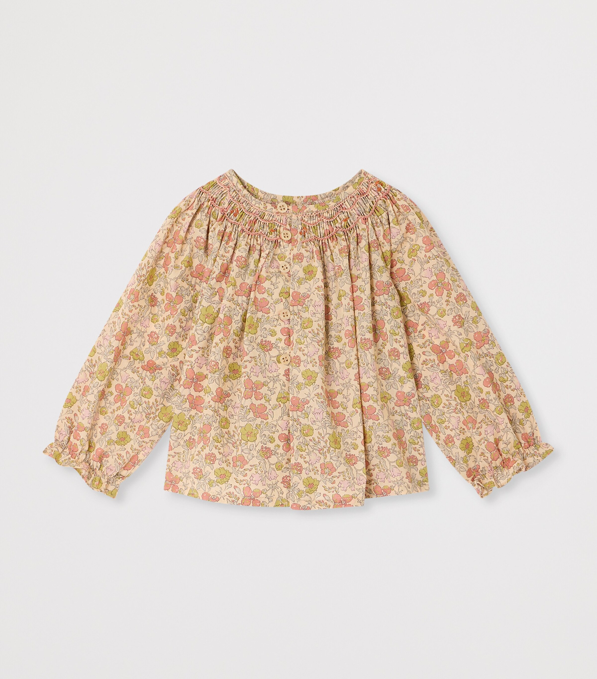 Bonpoint Cotton Floral Shirred Blouse (1-18 Months) Fl Make Up Image 2