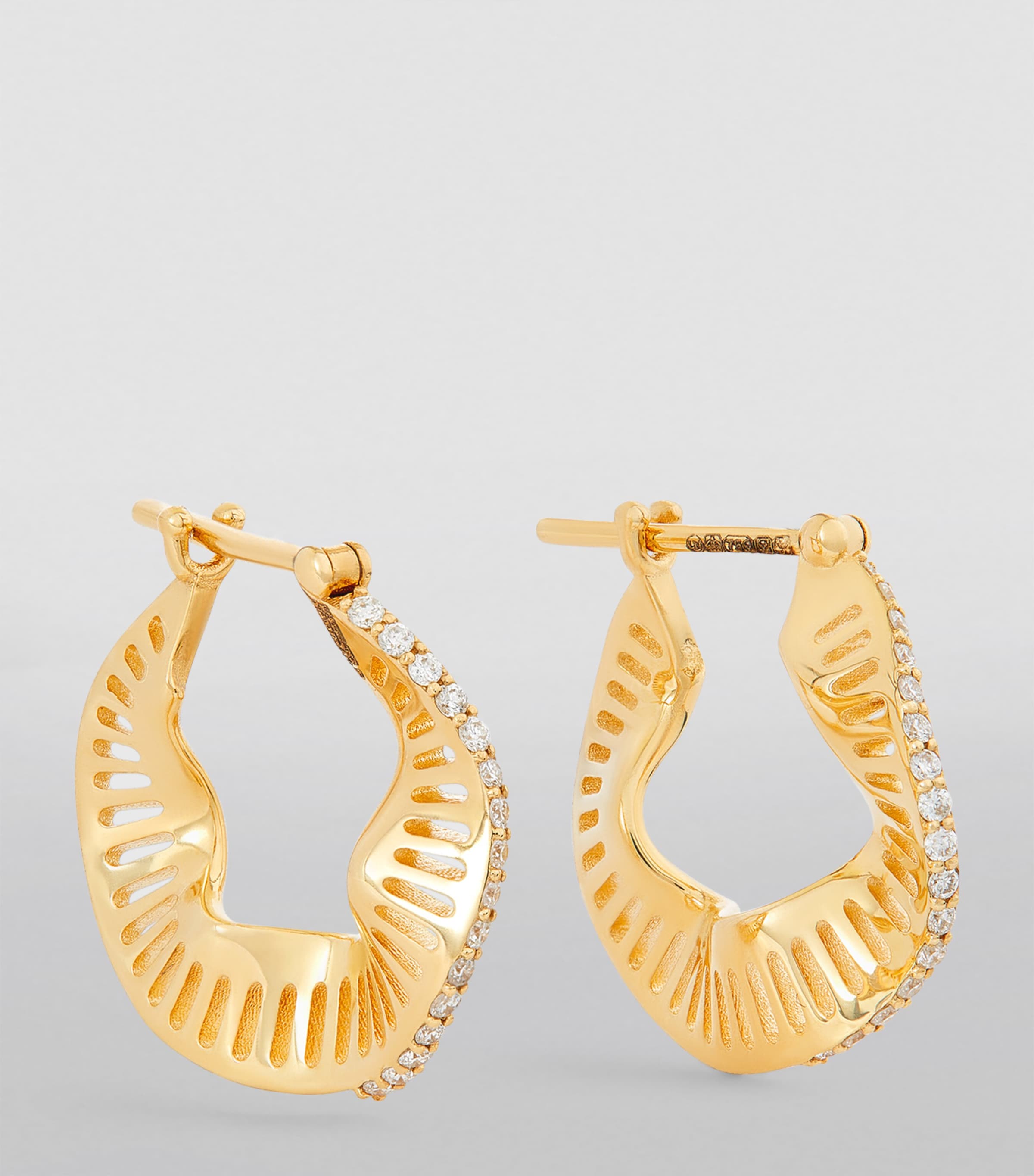 Yellow Gold and Diamond Cosmic Rays Hoop Earrings YELLOW GOLD Image 2